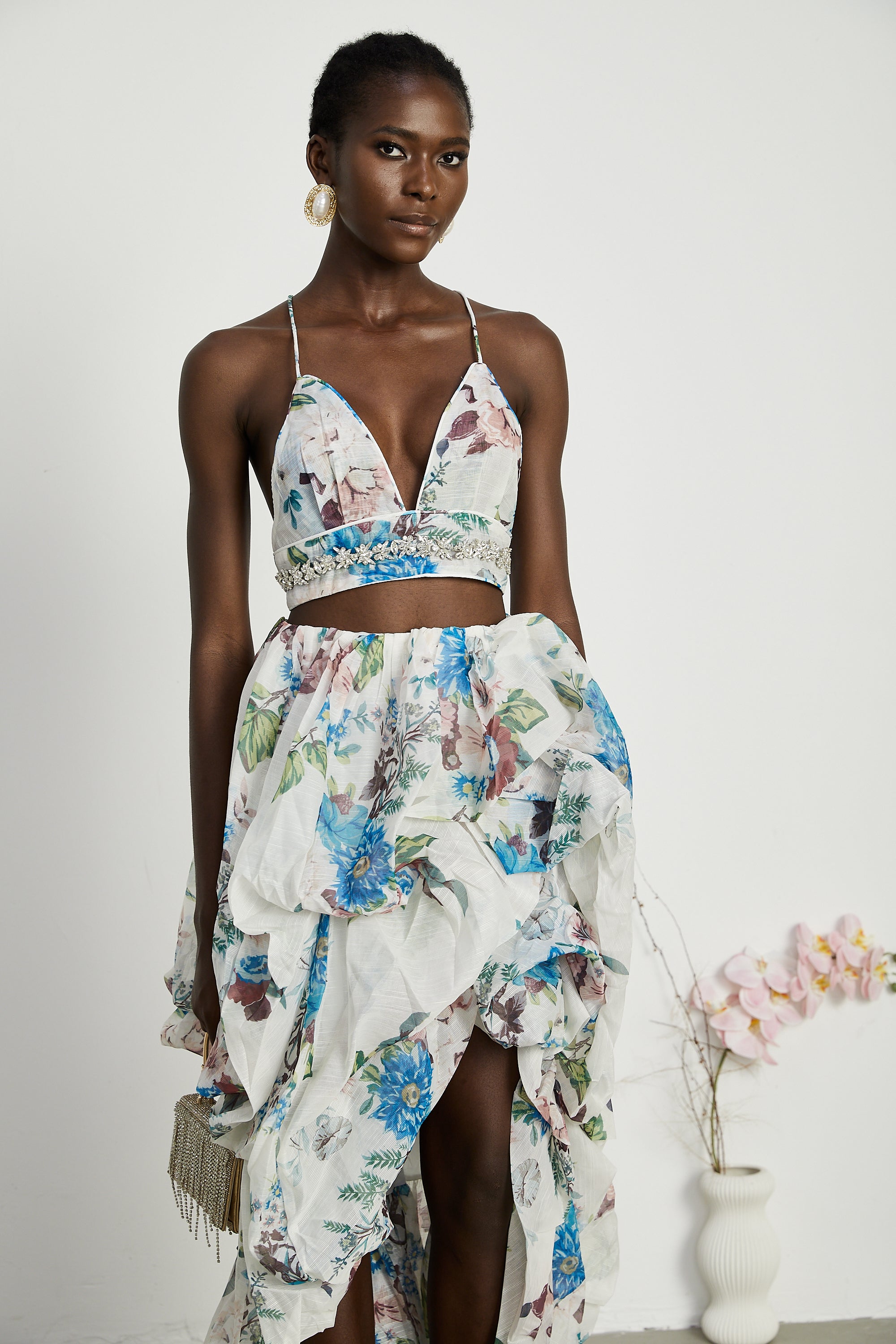 Mélisande floral-print top & skirt matching set