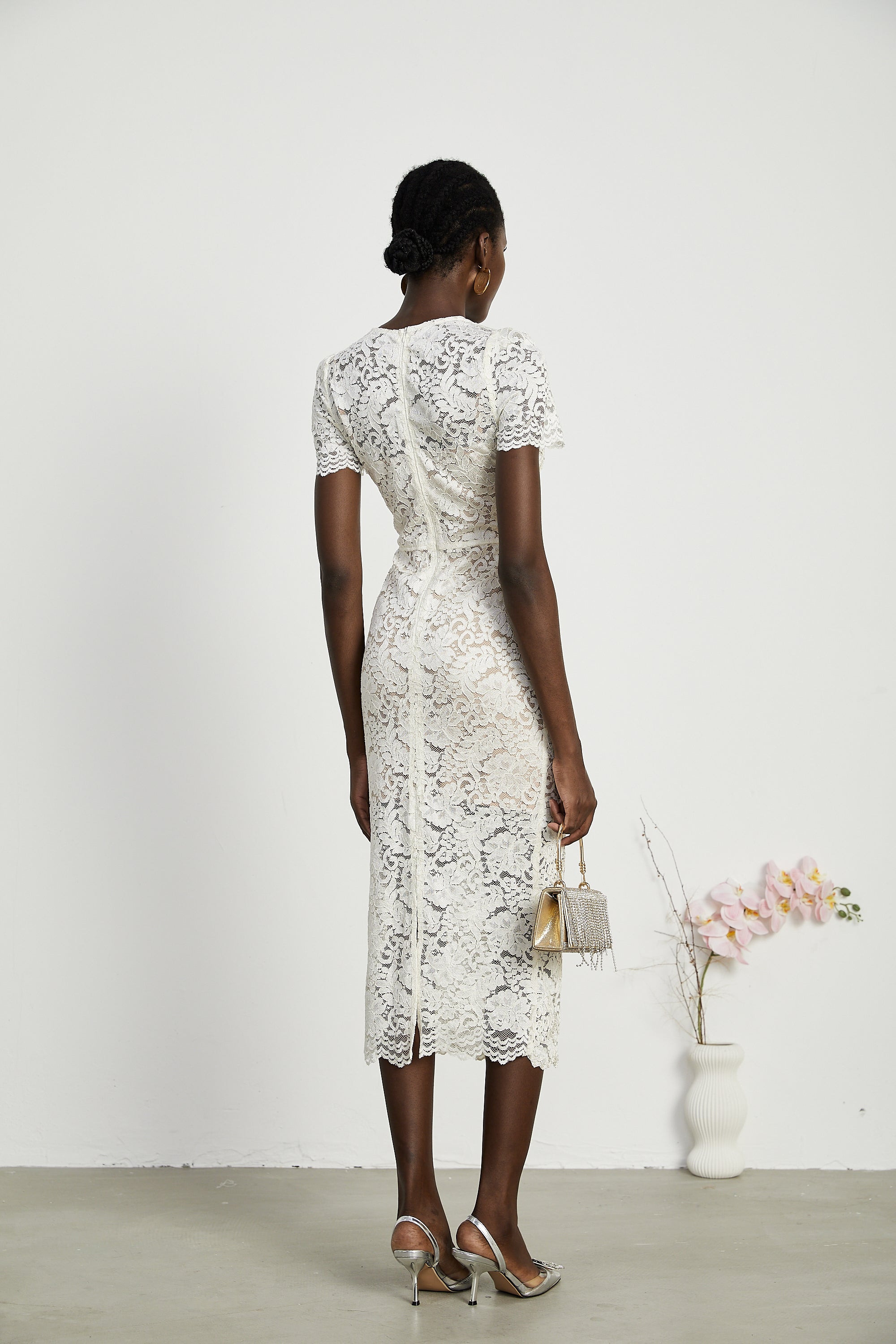 Kalena embellished lace midi dress