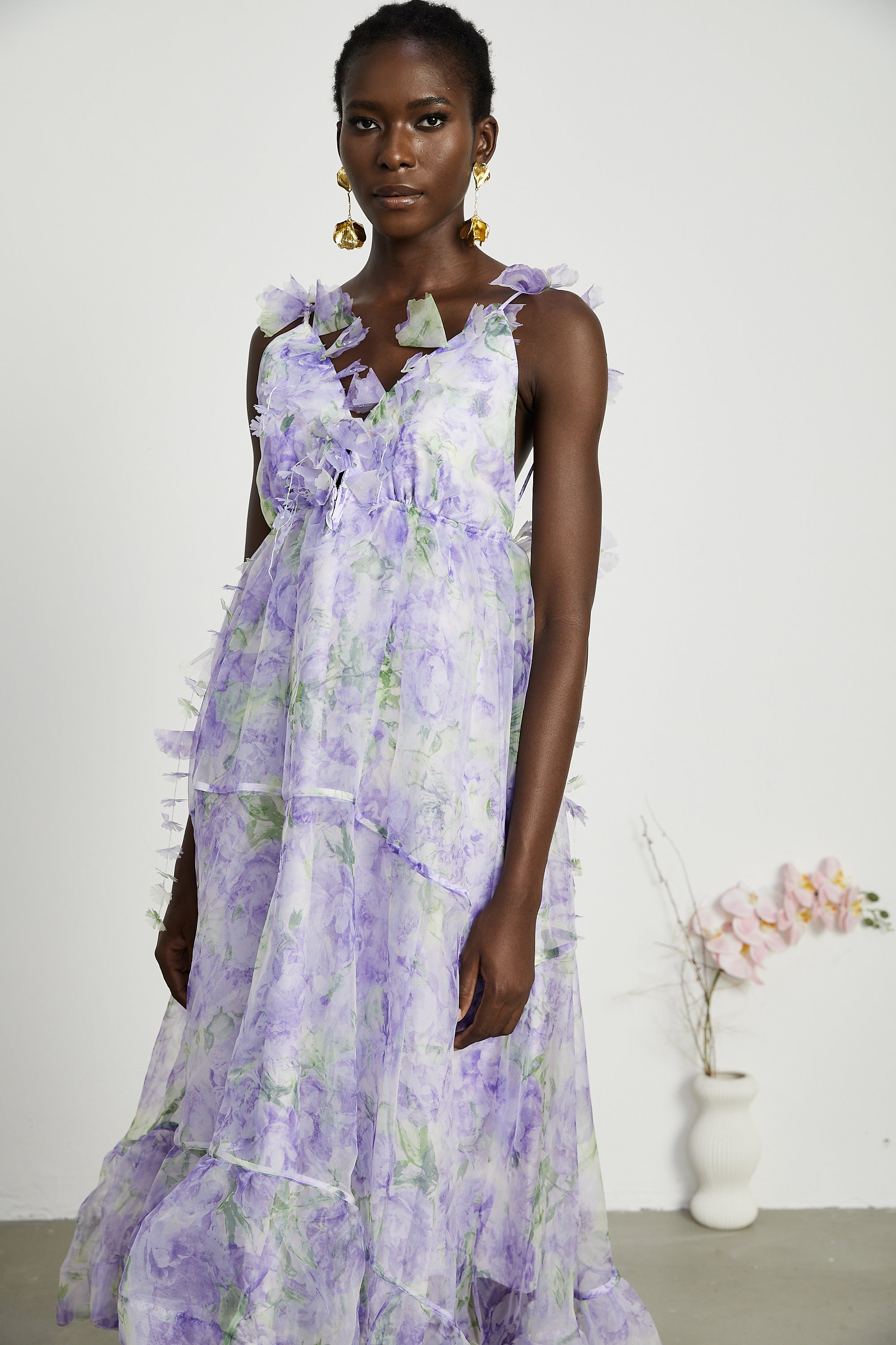 Enora floral-print layered maxi dress