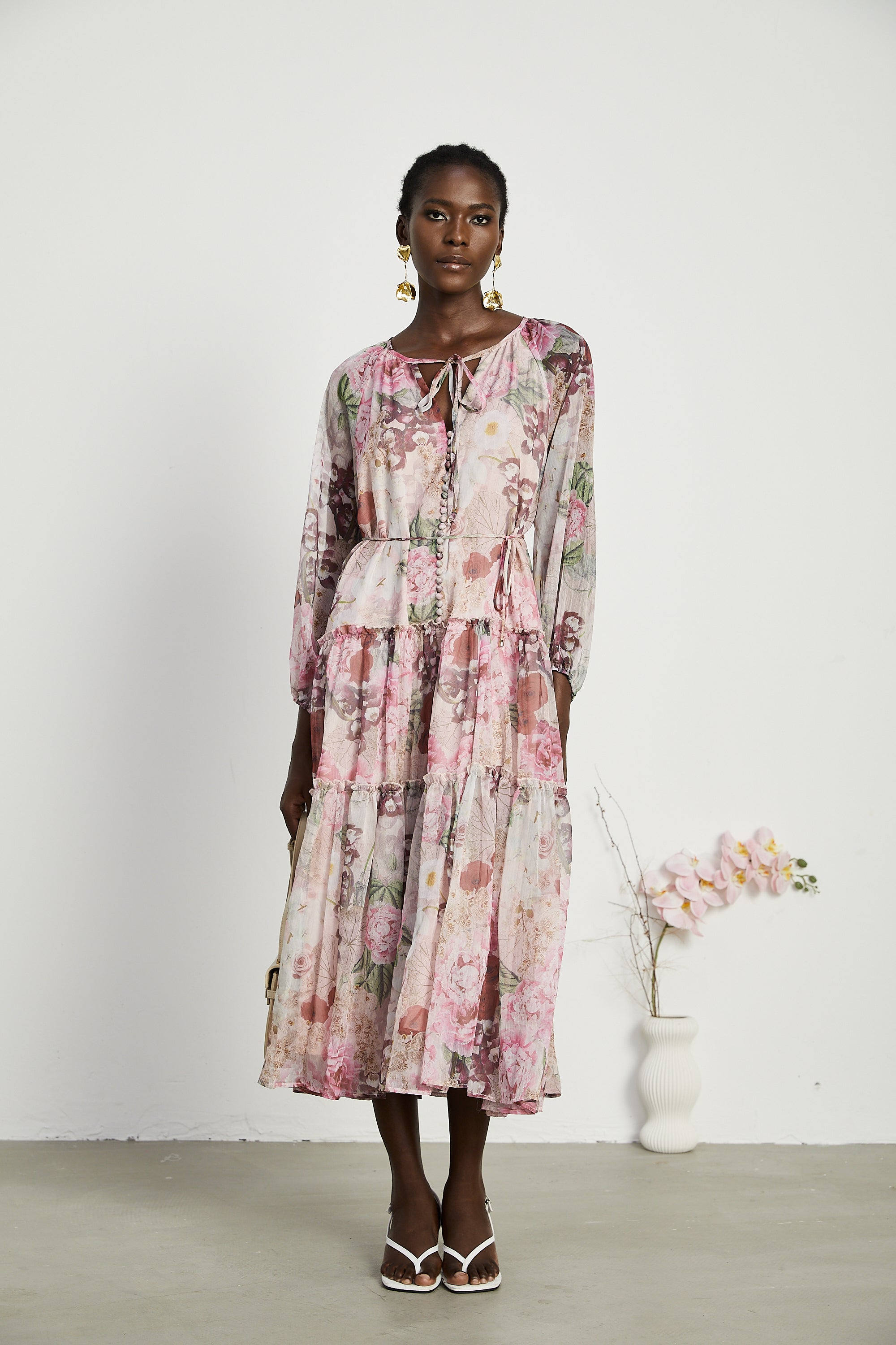 Thérèse floral-print pleated midi dress