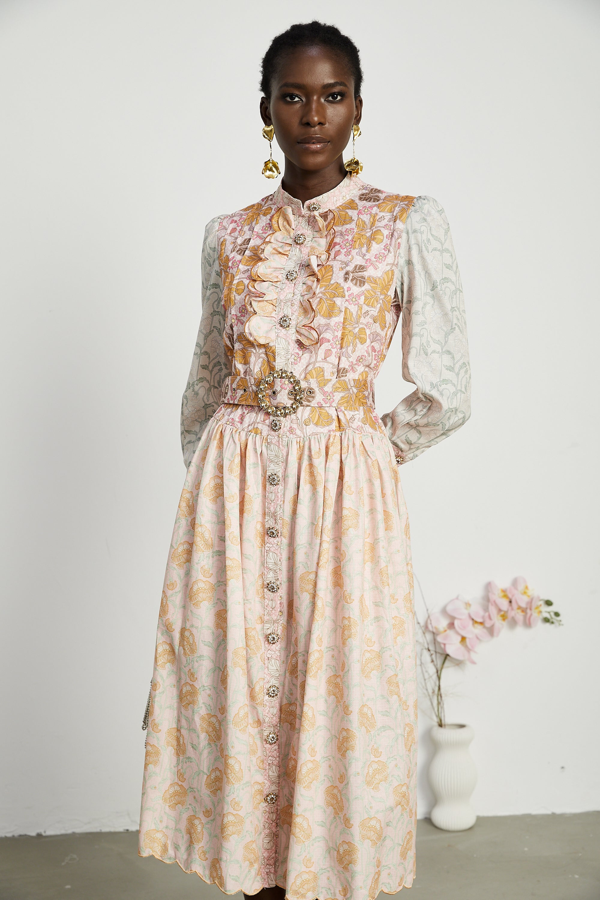 Mélisande pleated floral-print midi dress