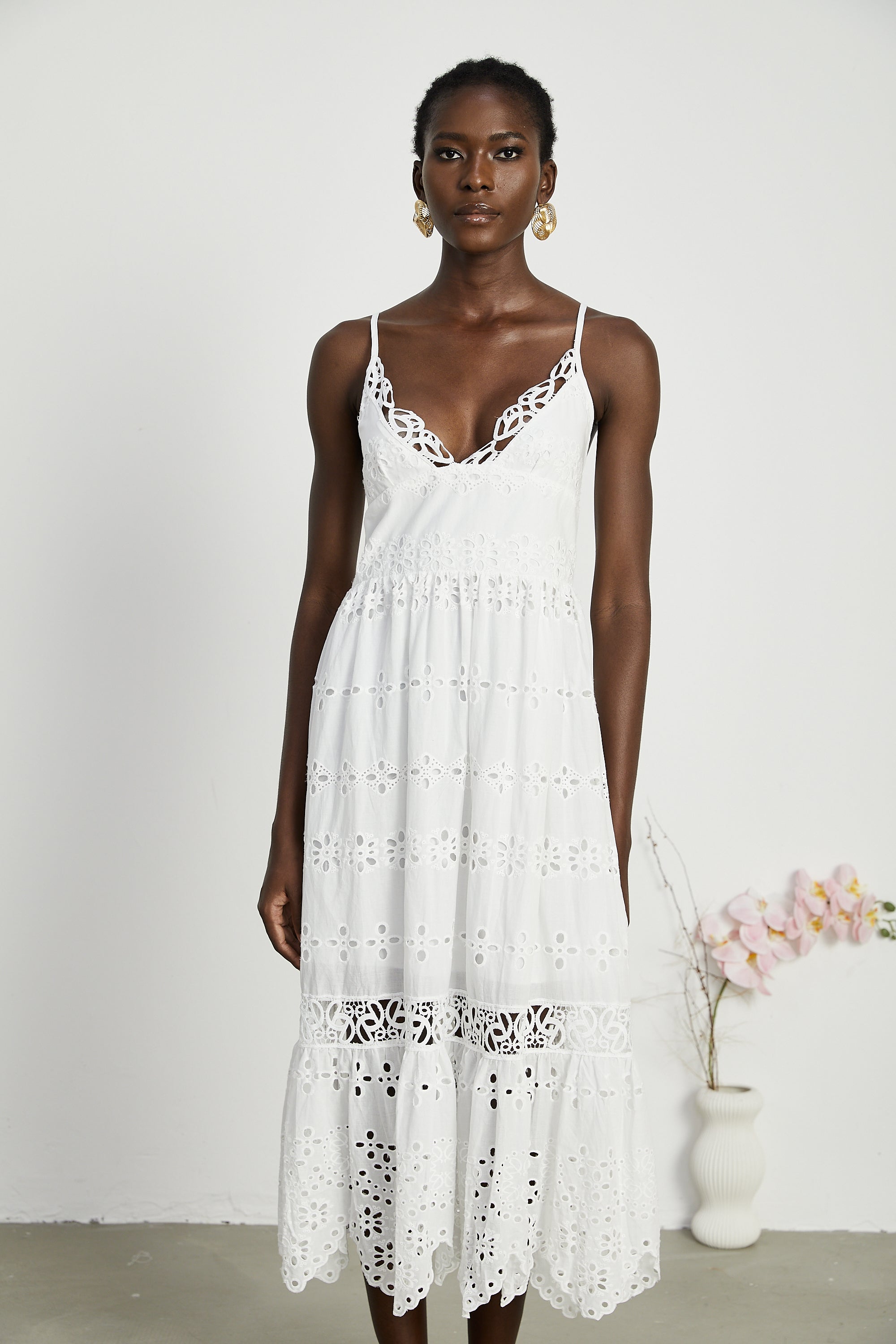 Lace embroidered maxi dress hotsell