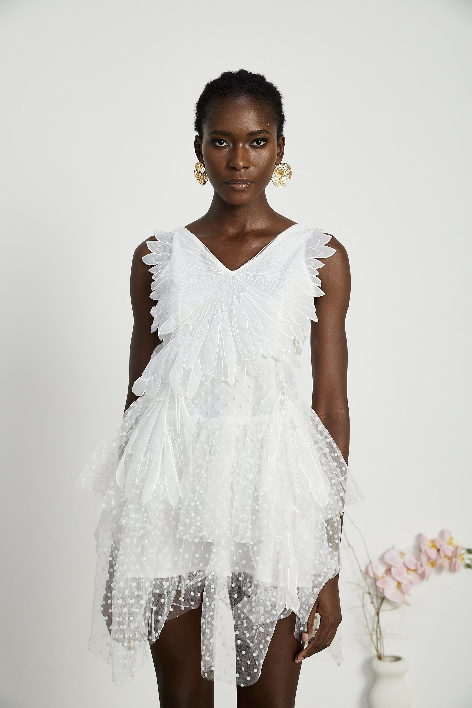 Françoise feather-embellished pleated mini dress