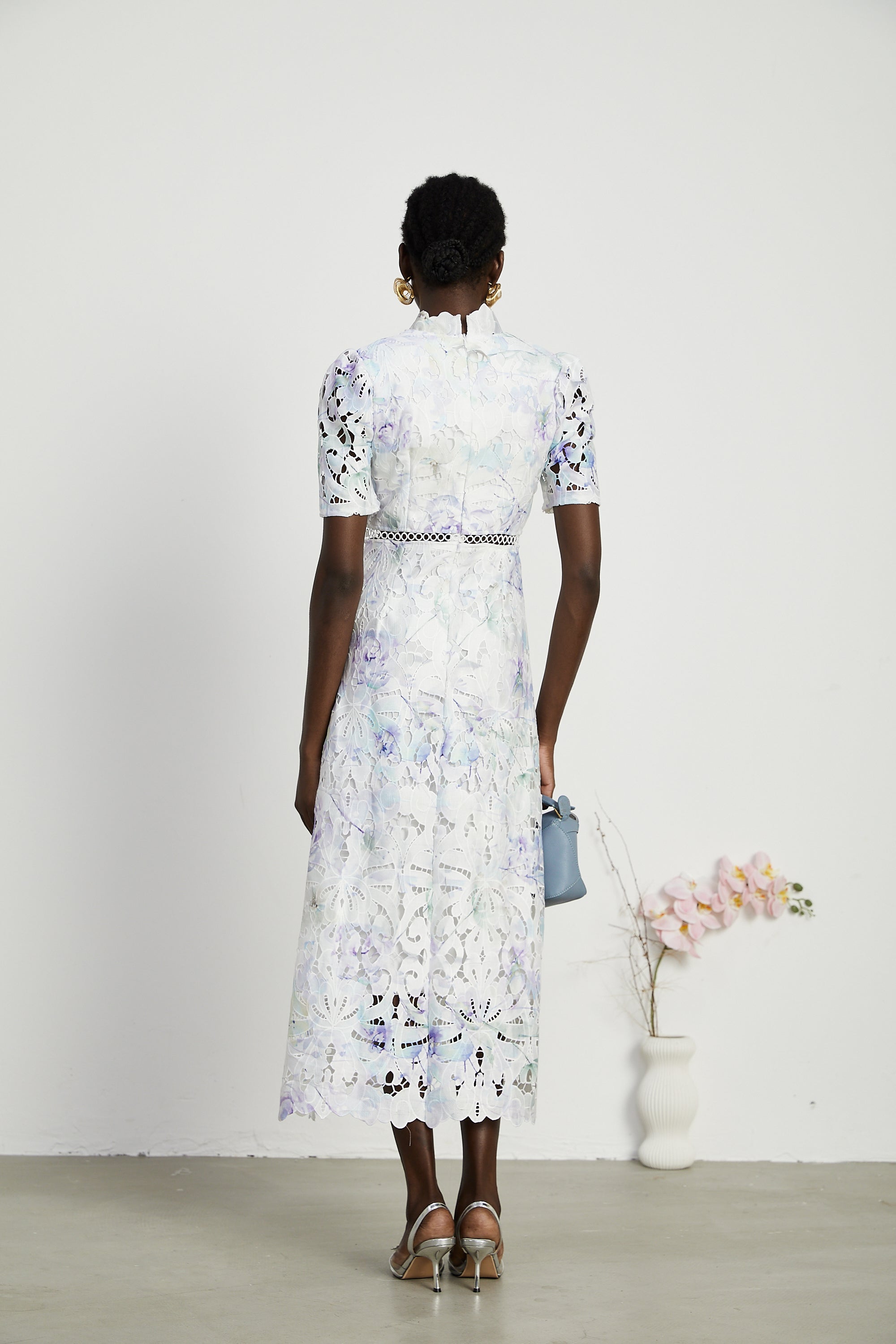 Blanche floral-print lace cut-out midi dress