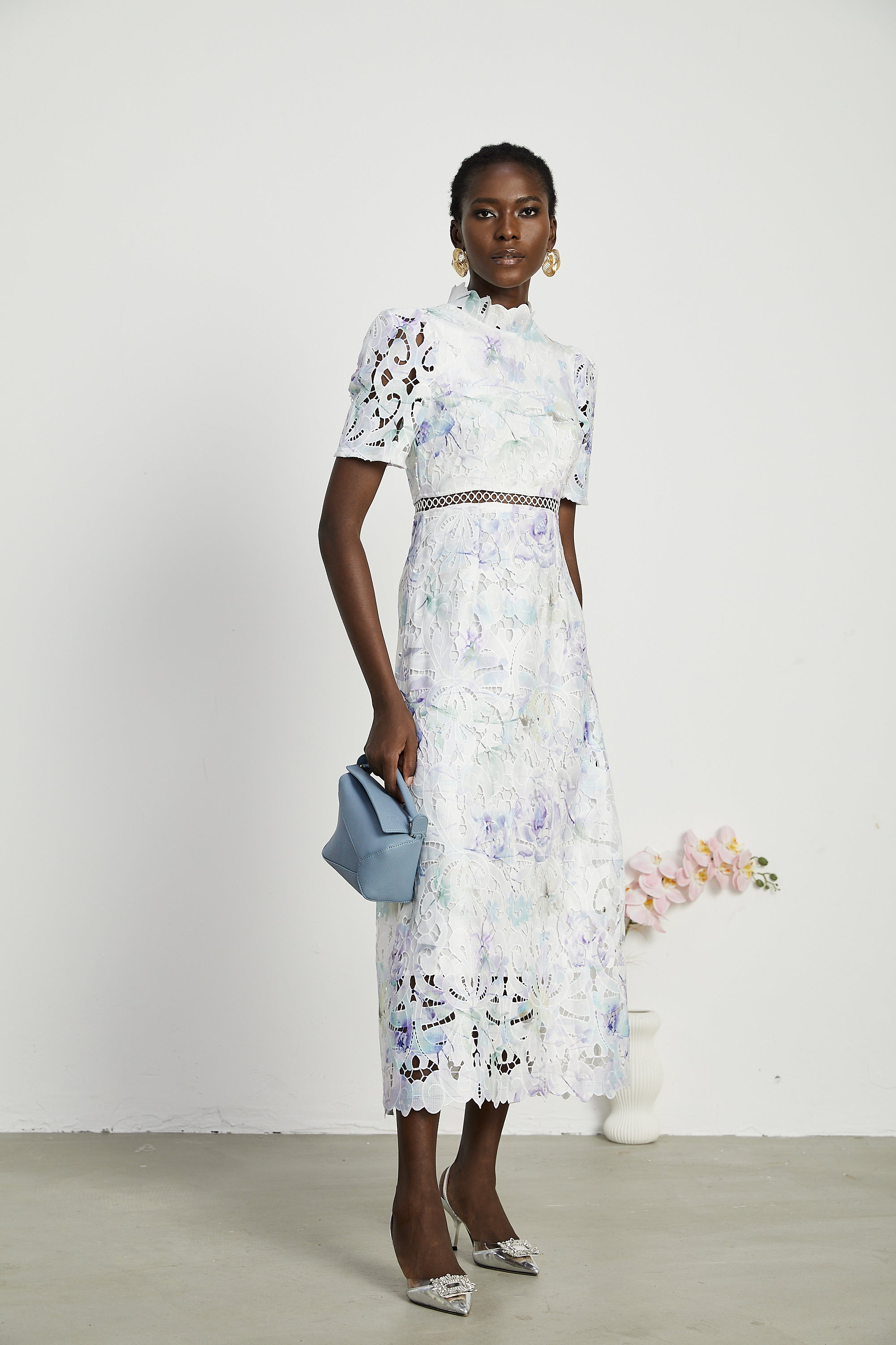 Blanche floral-print lace cut-out midi dress