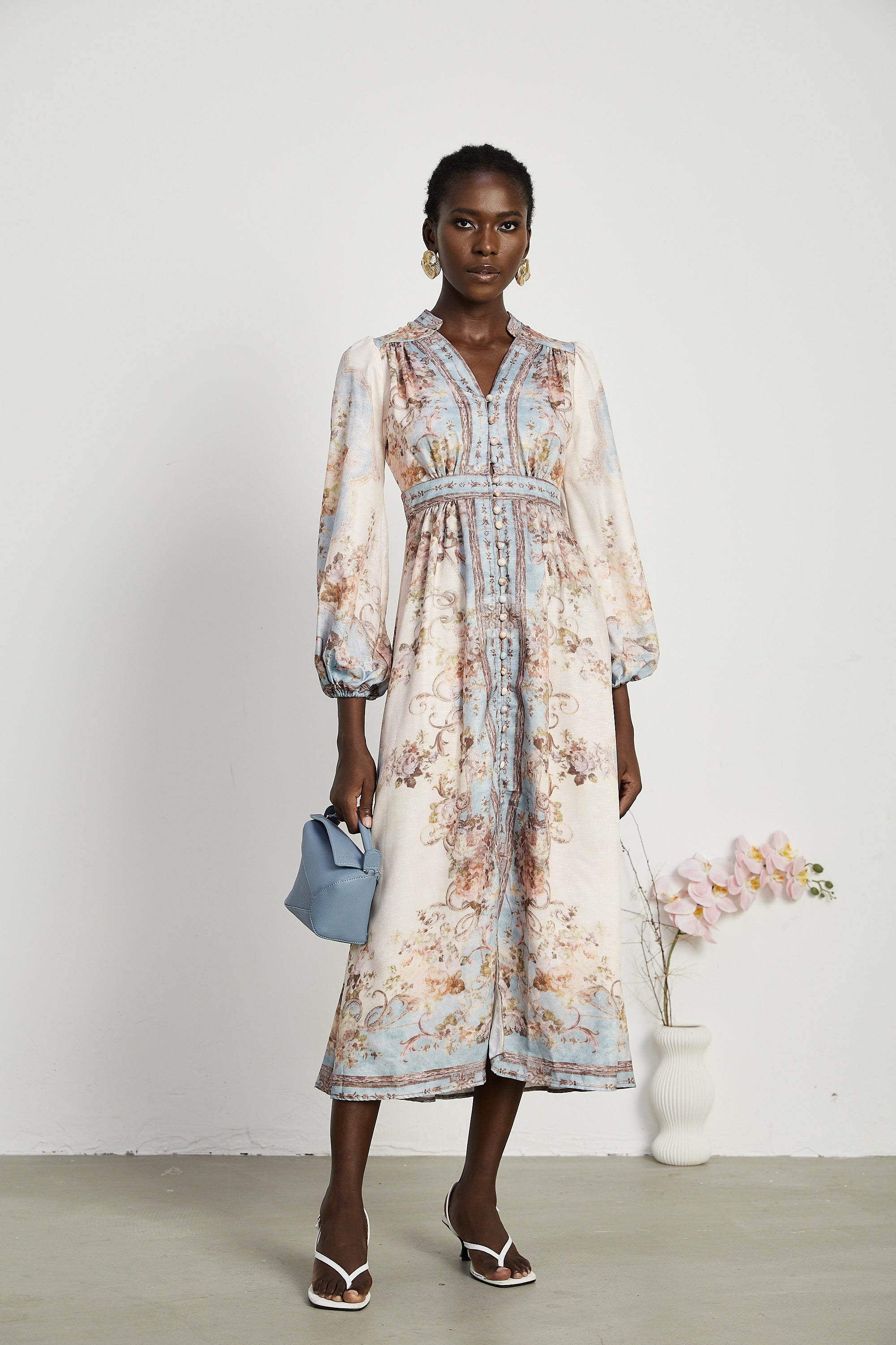 Camille floral-print long-sleeve boho dress