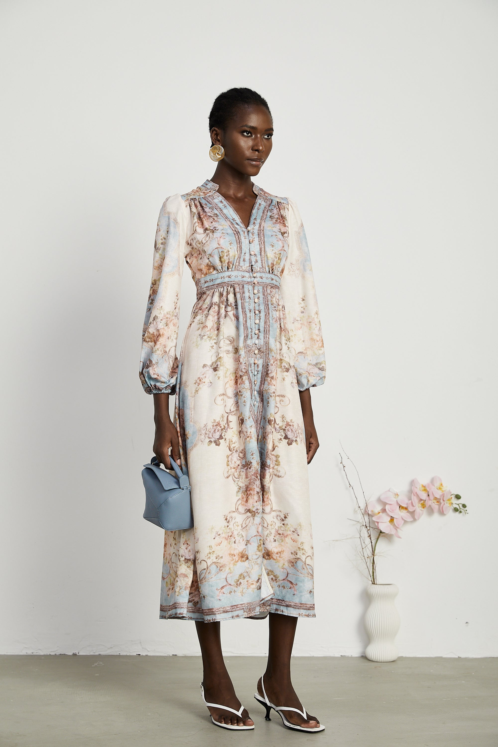 Camille floral-print long-sleeve boho dress