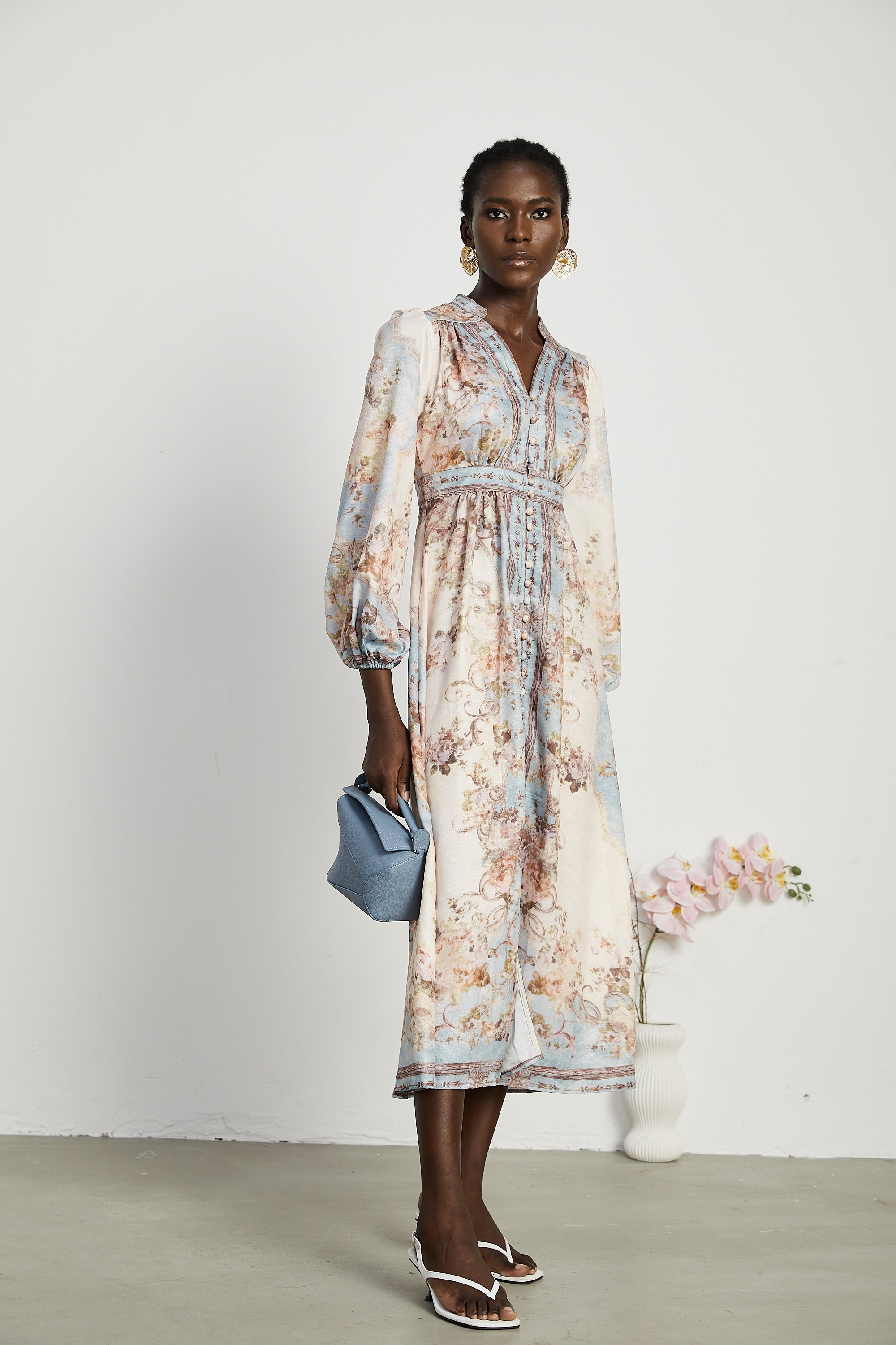 Camille floral-print long-sleeve boho dress