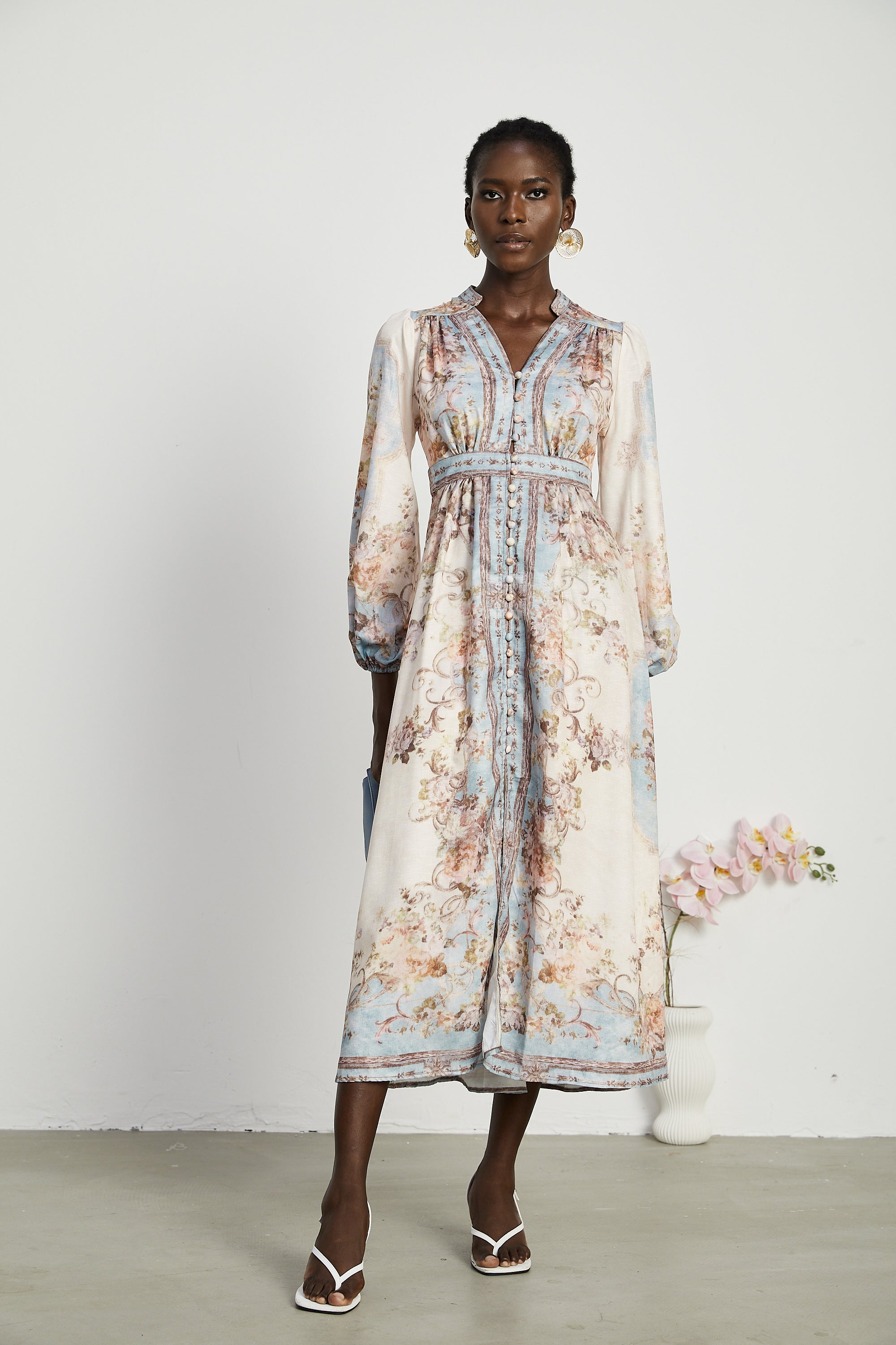 Camille floral-print long-sleeve boho dress