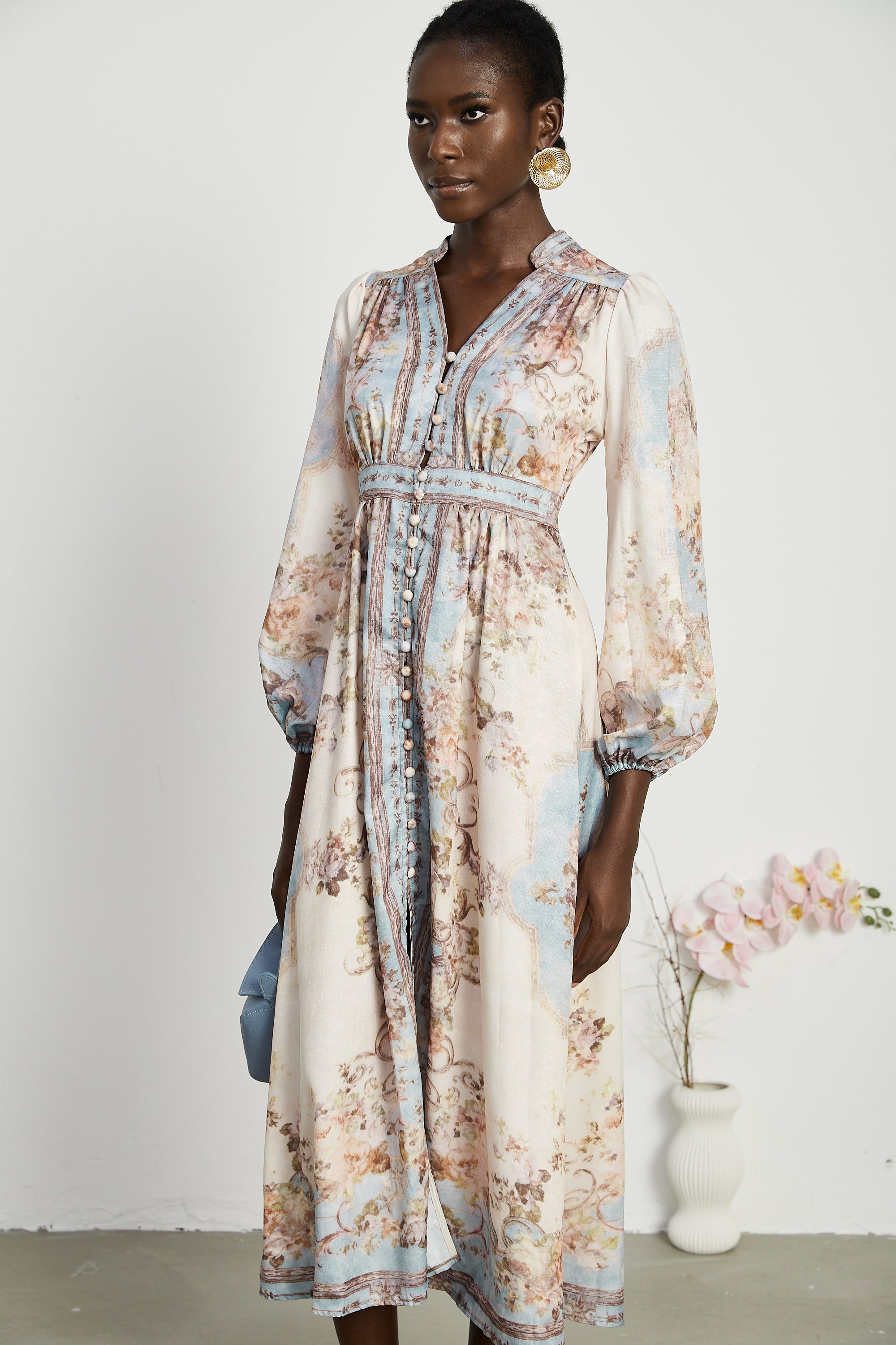 Camille floral-print long-sleeve boho dress