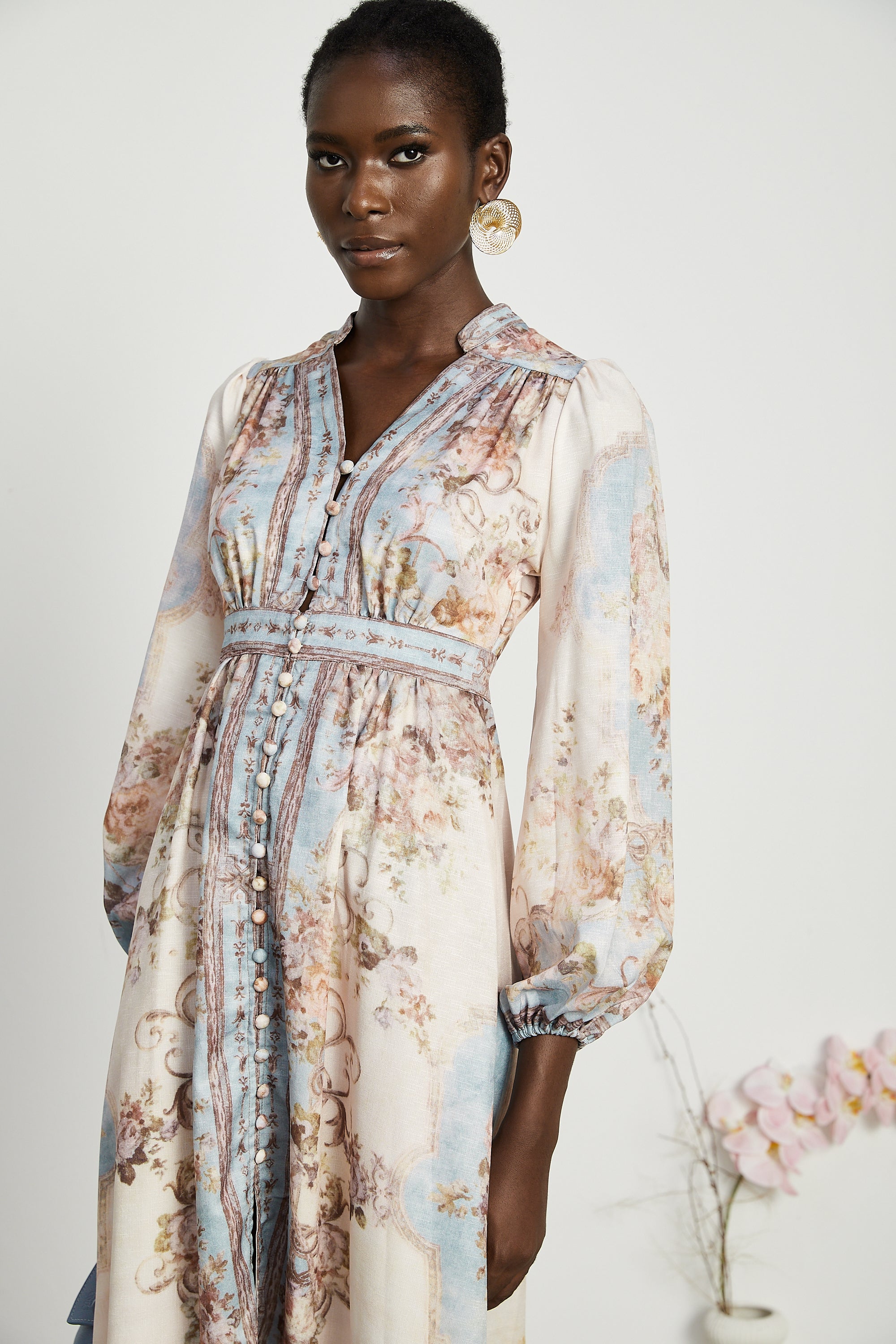 Camille floral-print long-sleeve boho dress