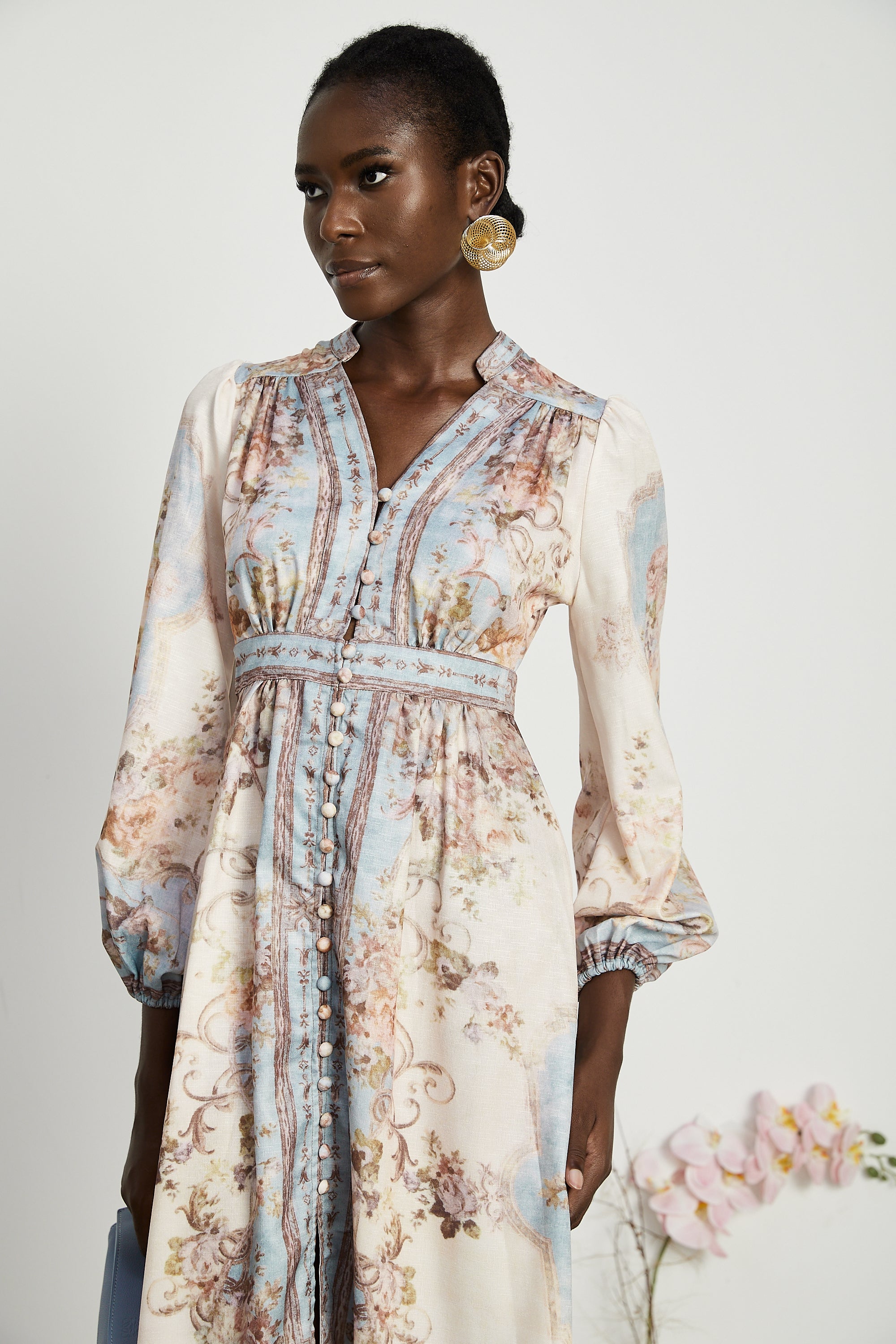 Camille floral-print long-sleeve boho dress