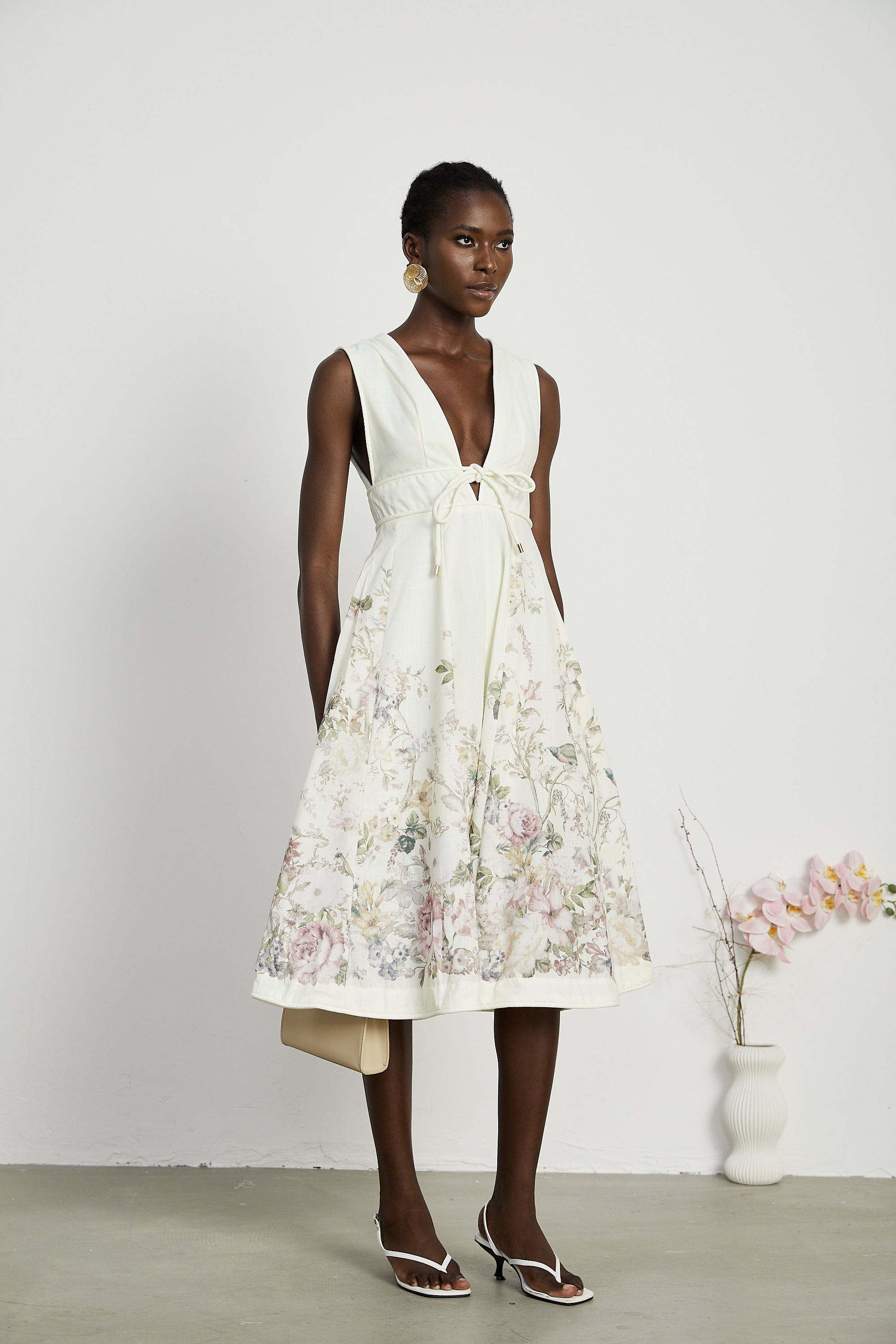 Sonia floral-print sleeveless midi dress in White