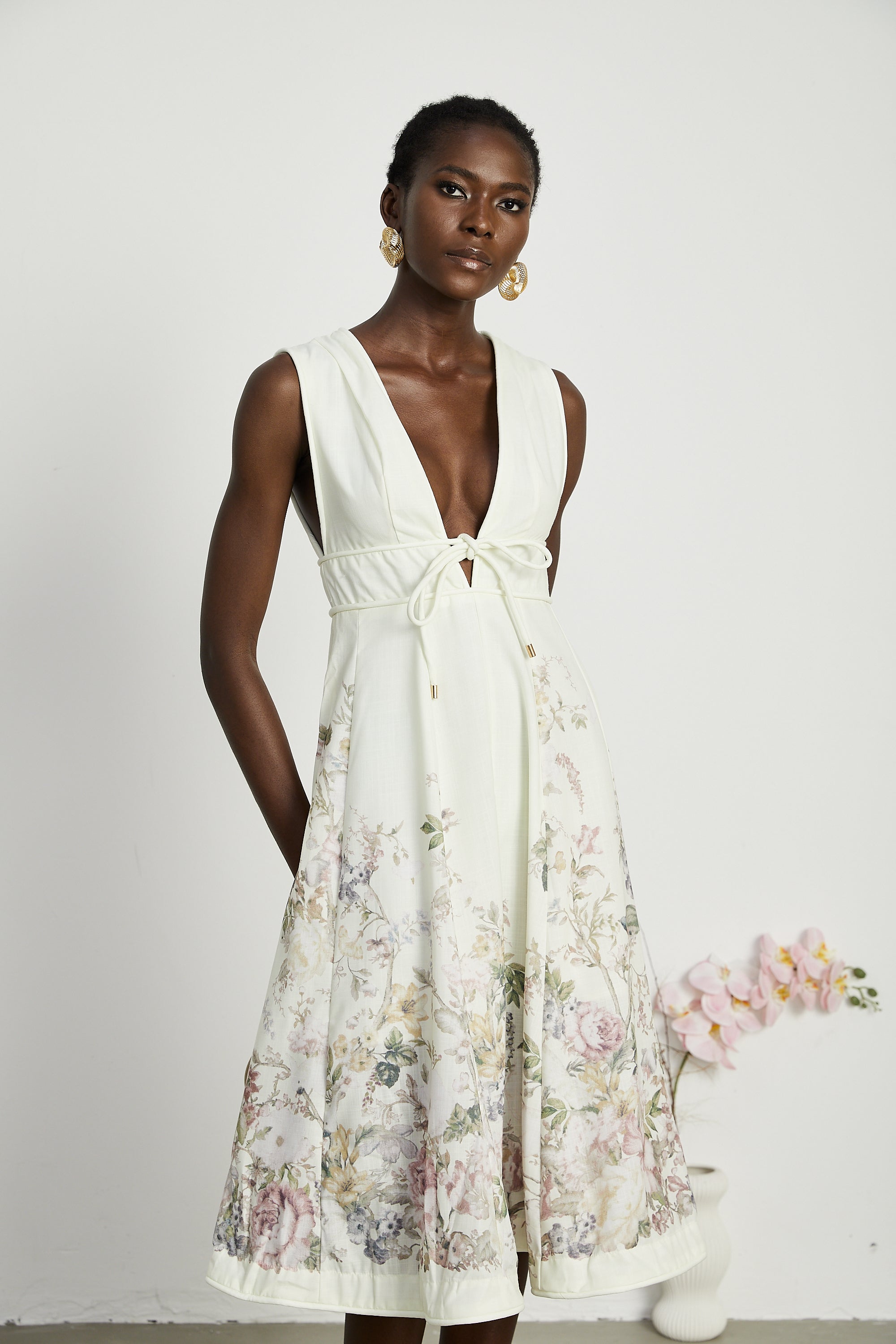 Sonia floral-print sleeveless midi dress in White