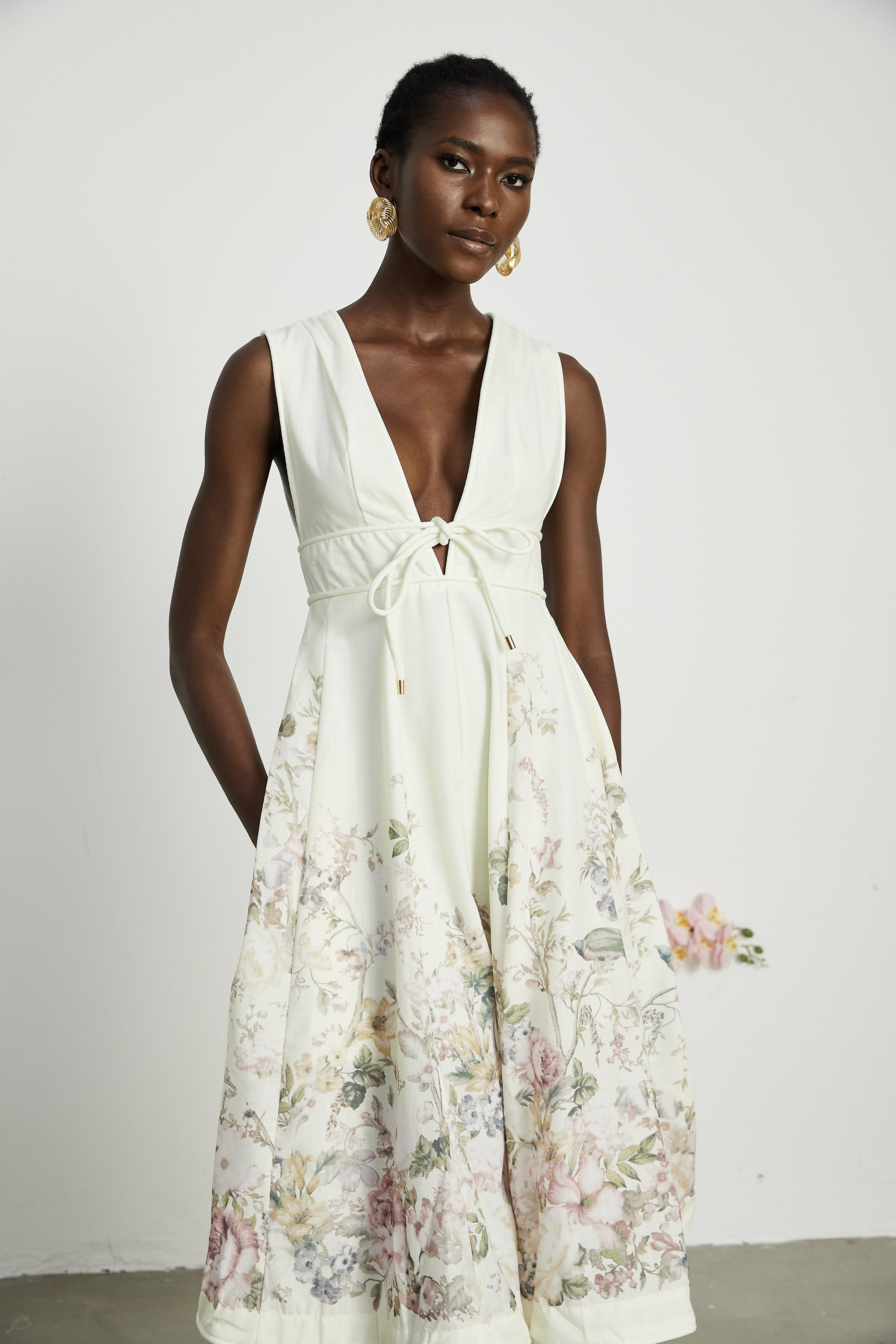 Sonia floral-print sleeveless midi dress in White