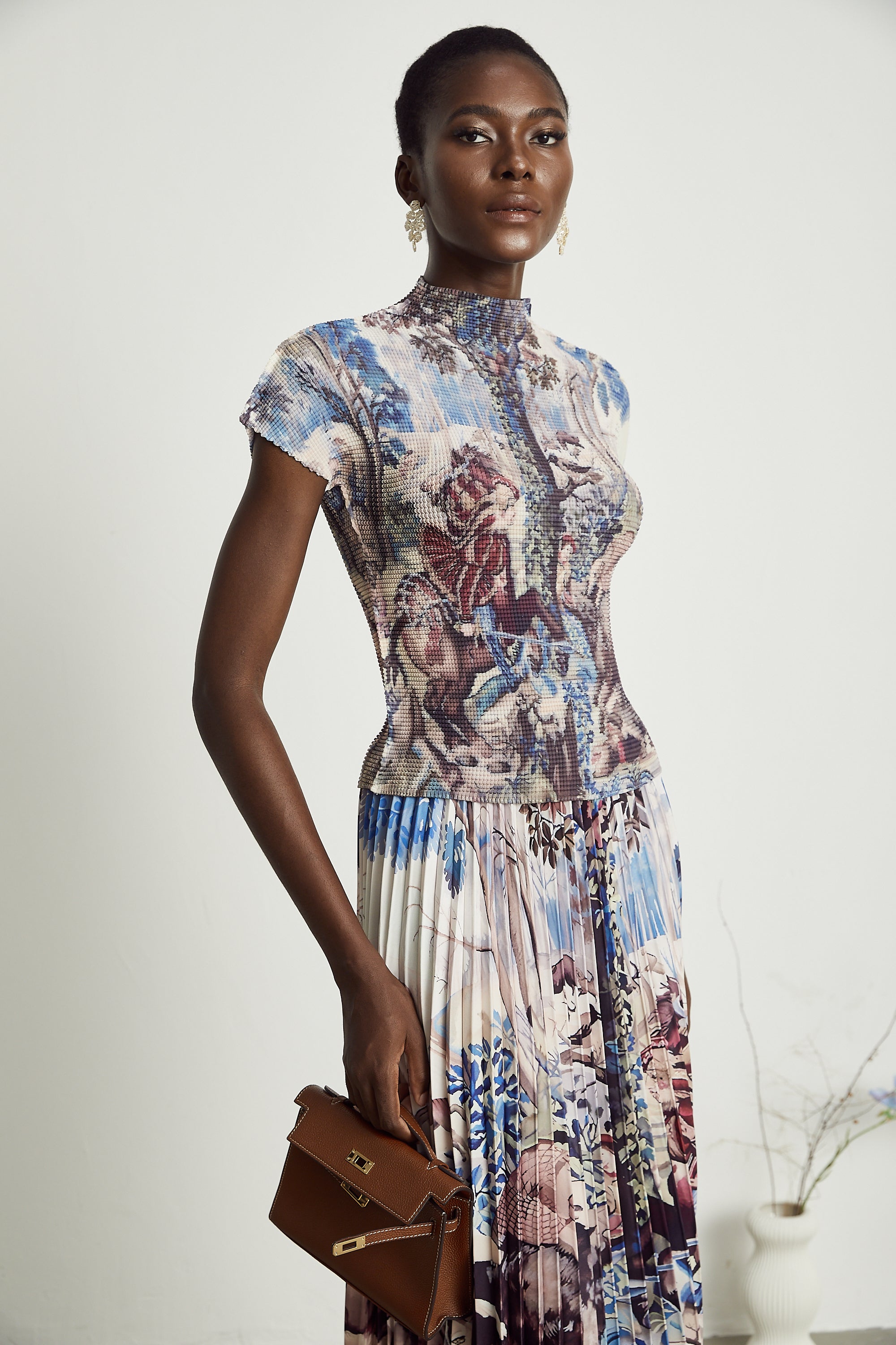 Blanche floral-print pleated top & skirt matching set