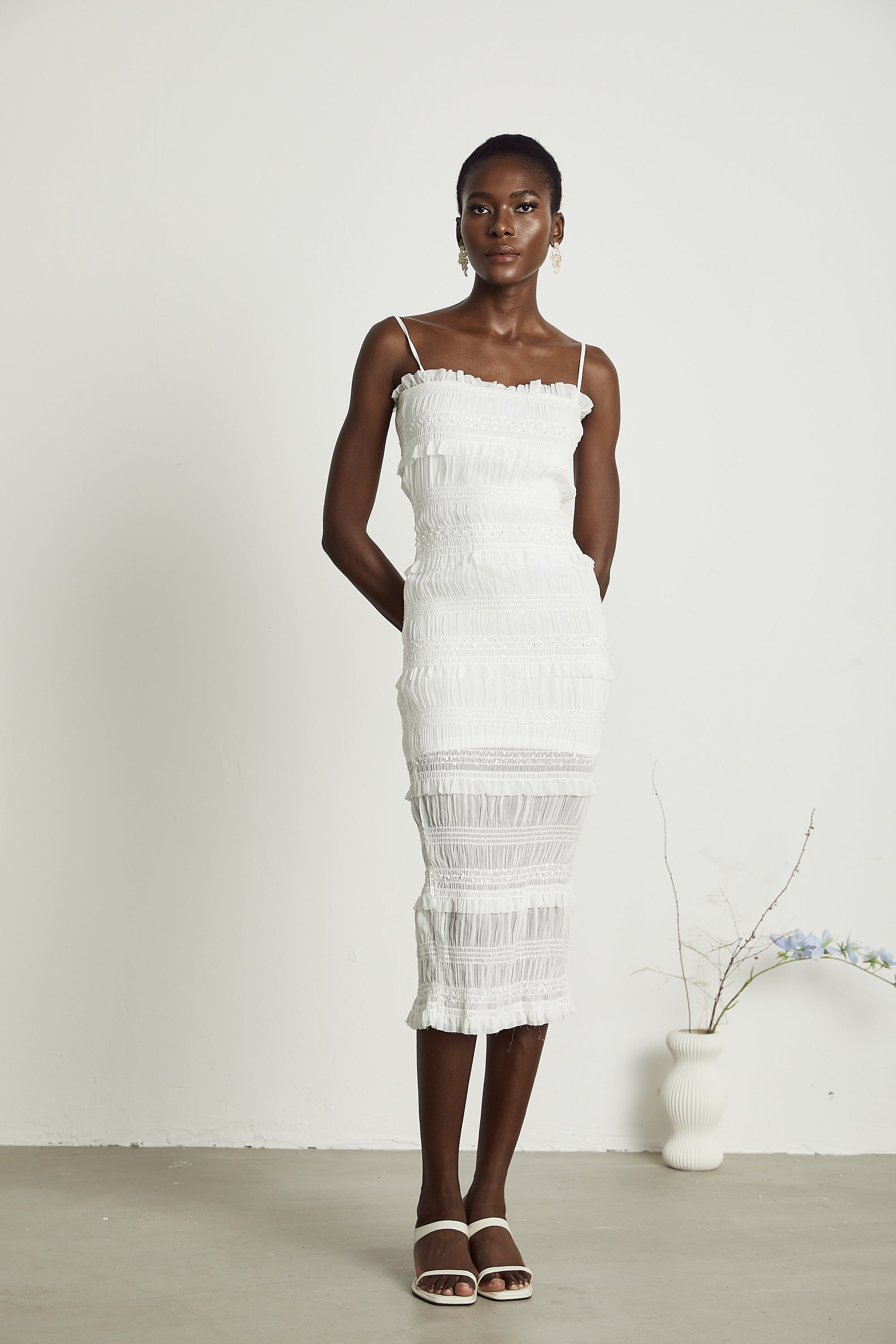 Gaëlle layered pleated midi dress