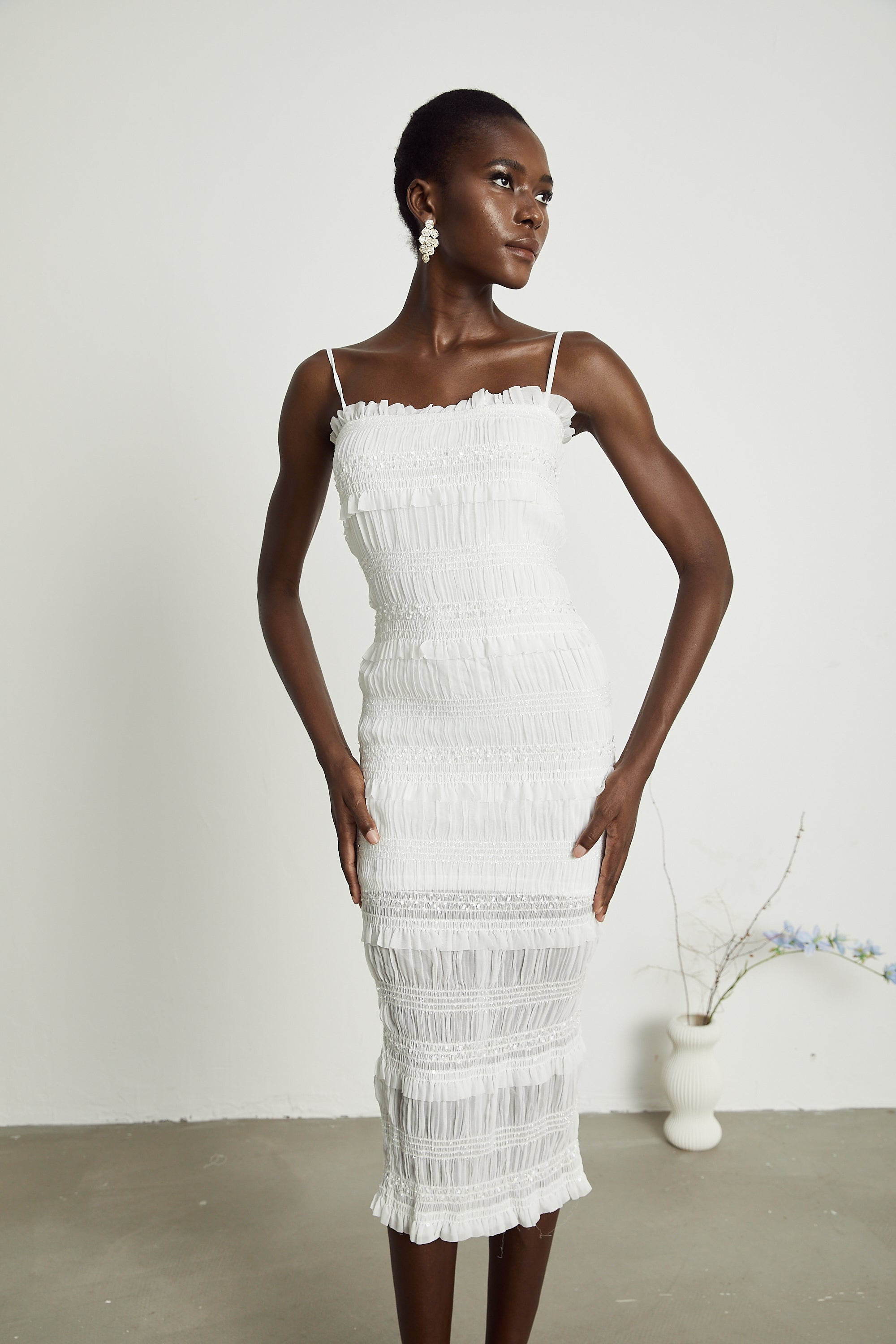 Gaëlle layered pleated midi dress