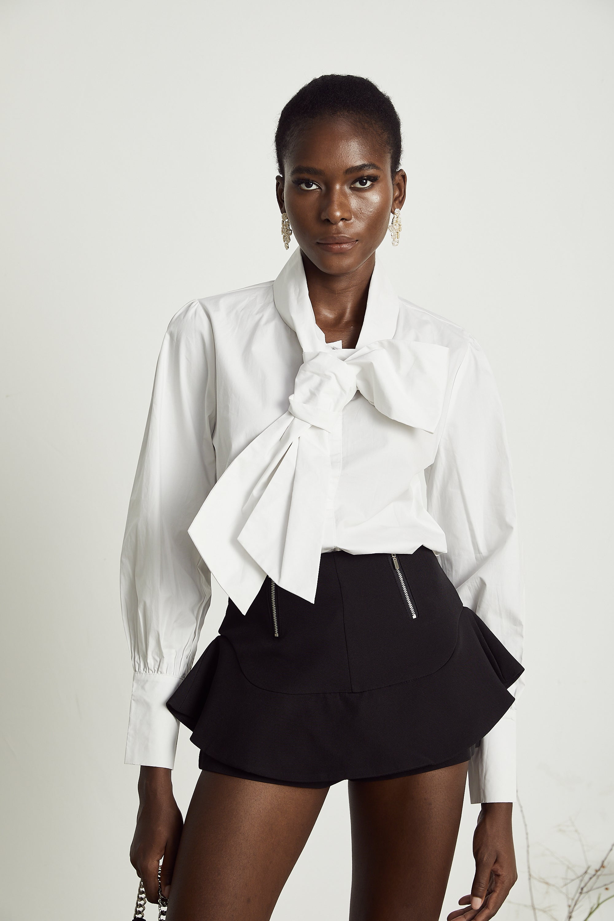 Solène white tie-front cotton shirt