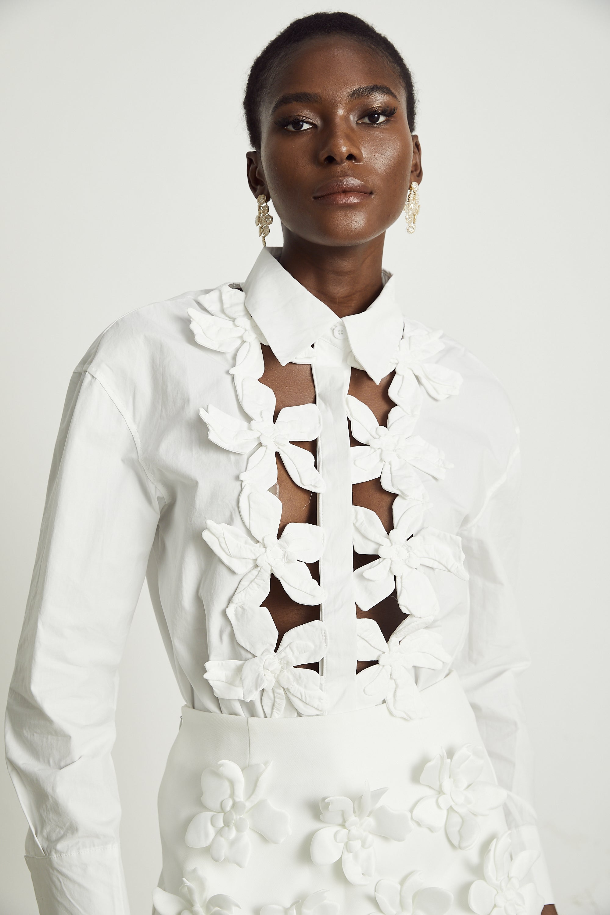 Rosalie white floral cut-out shirt