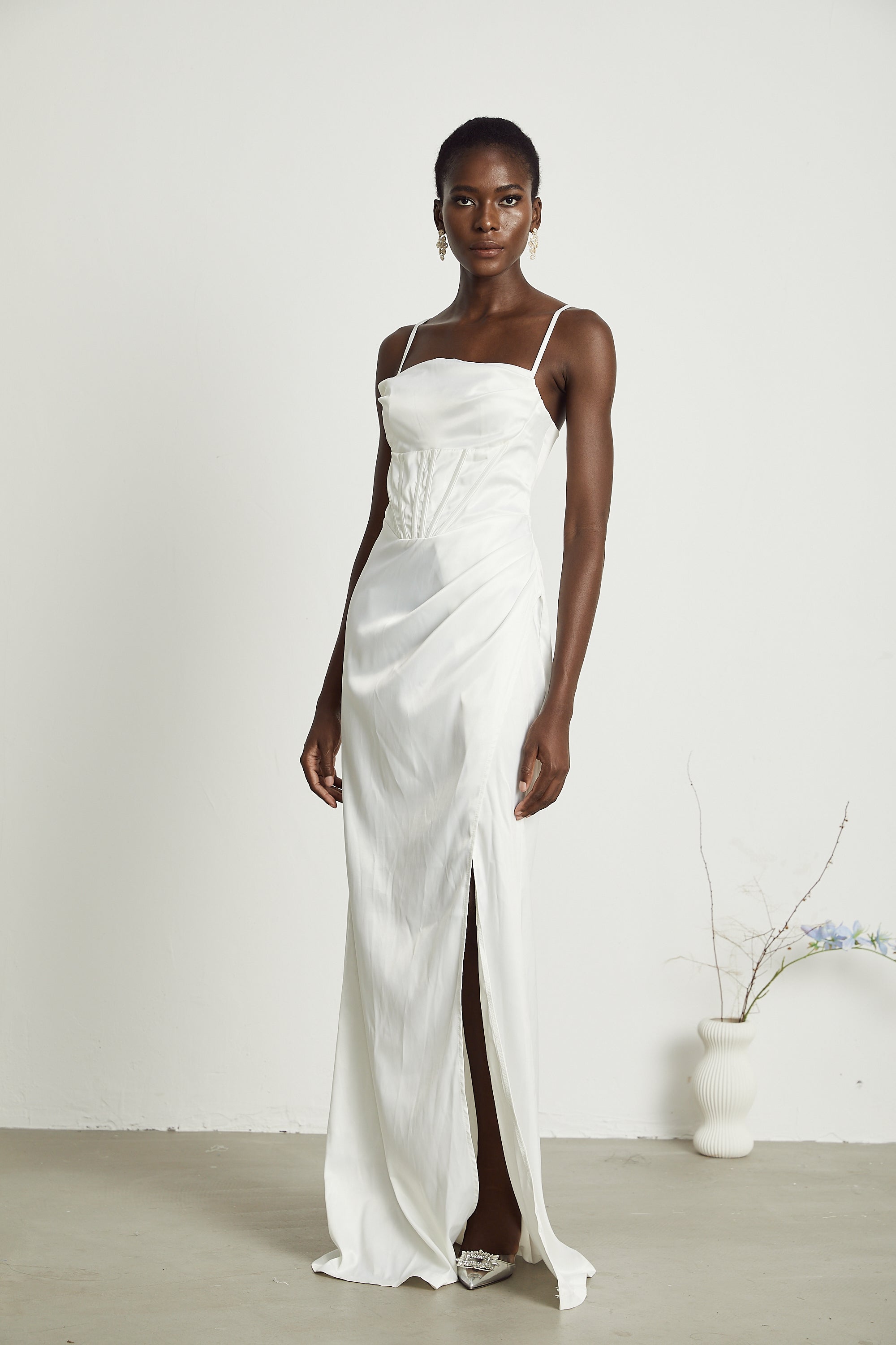 Béatrice pleated satin maxi dress