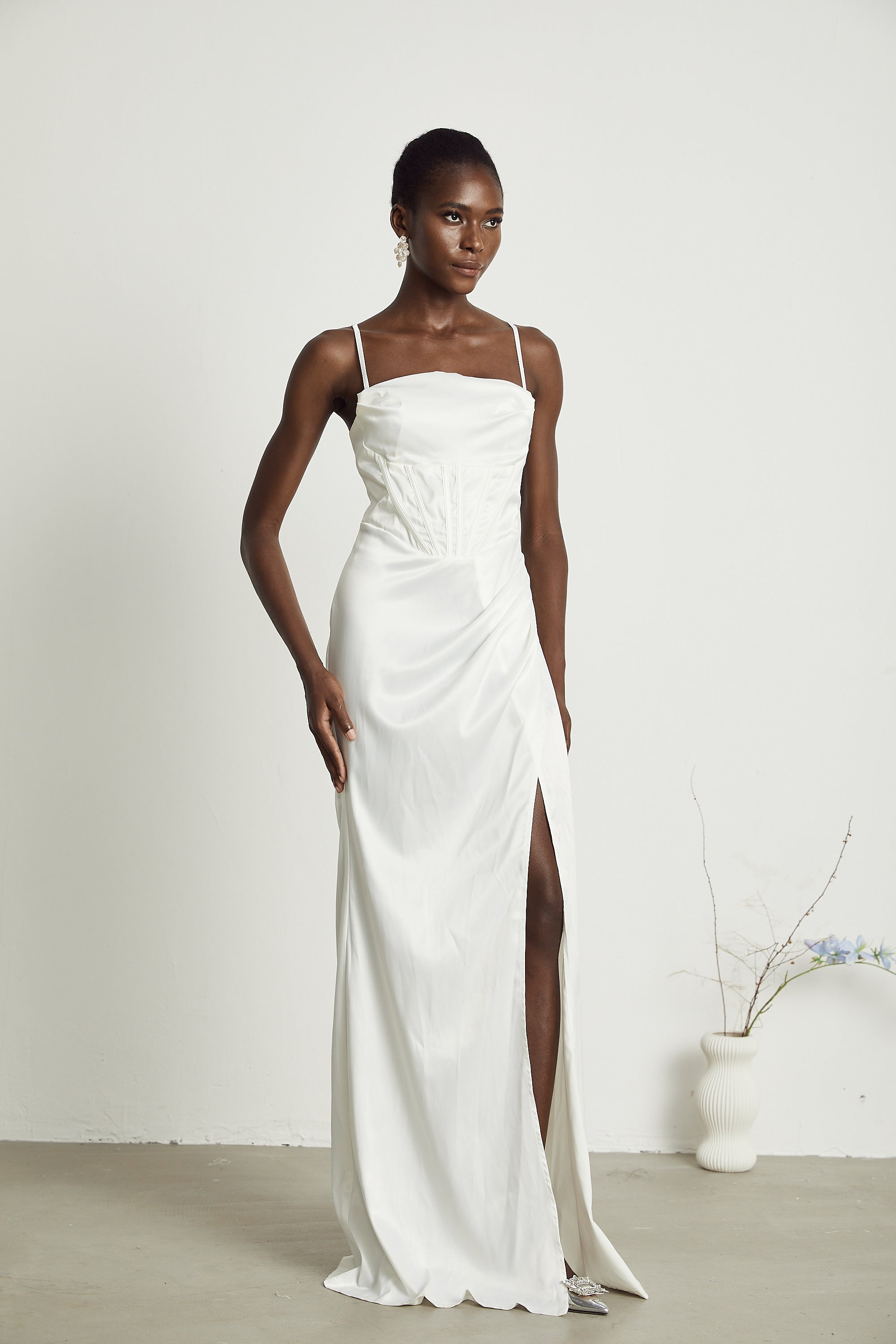 Béatrice pleated satin maxi dress