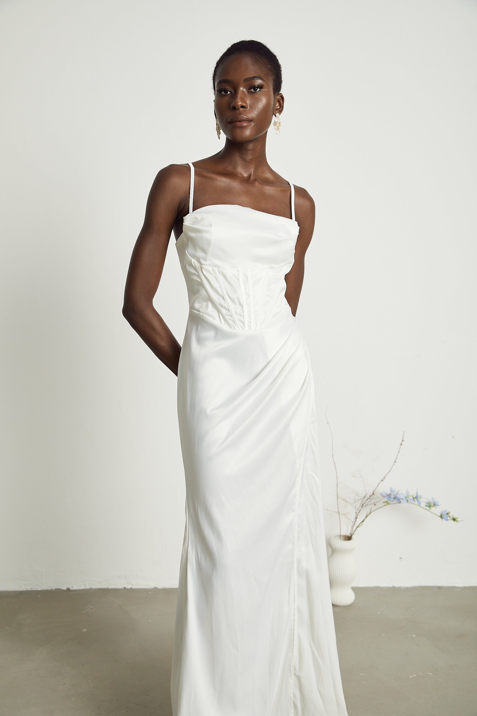 Béatrice pleated satin maxi dress