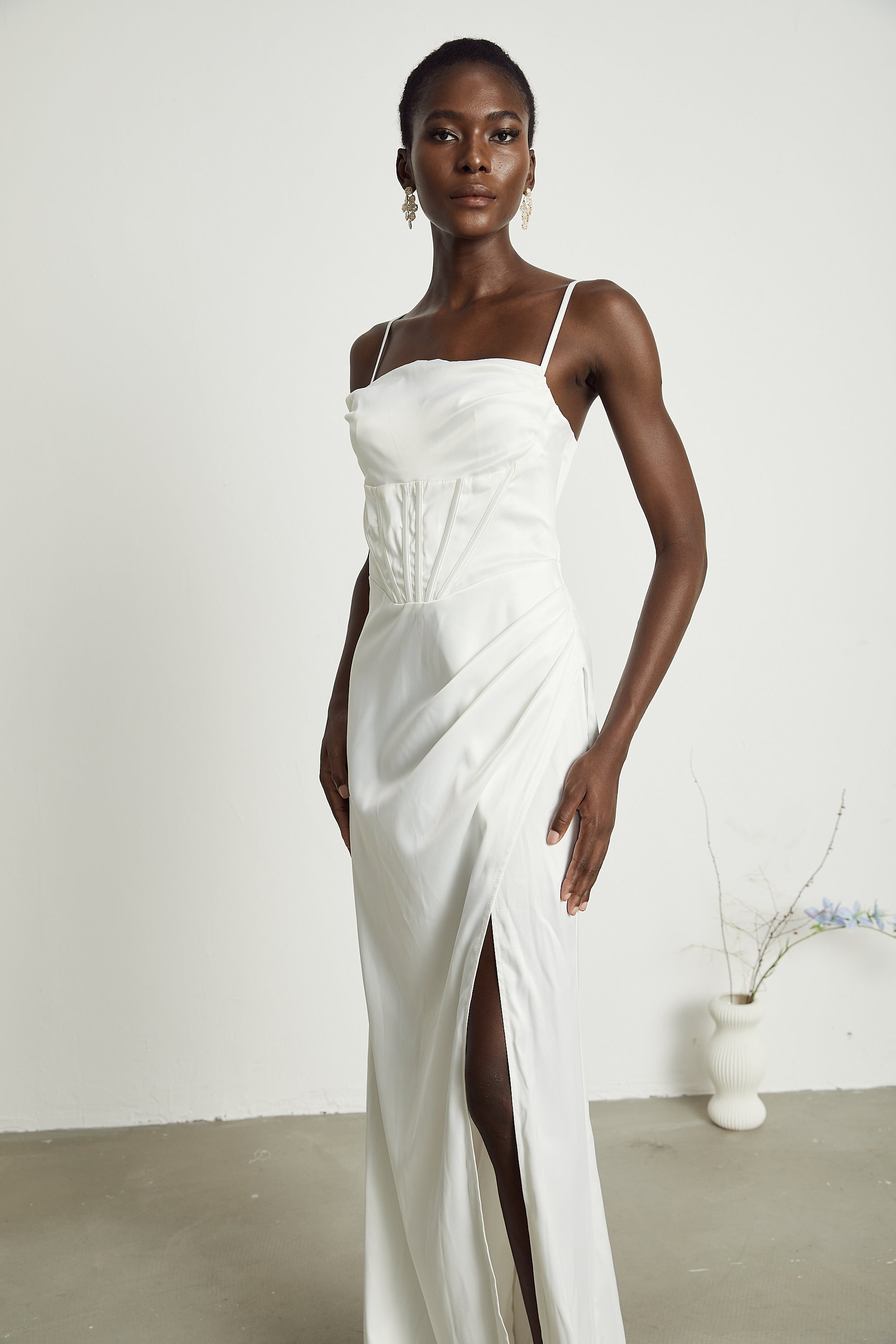 Béatrice pleated satin maxi dress