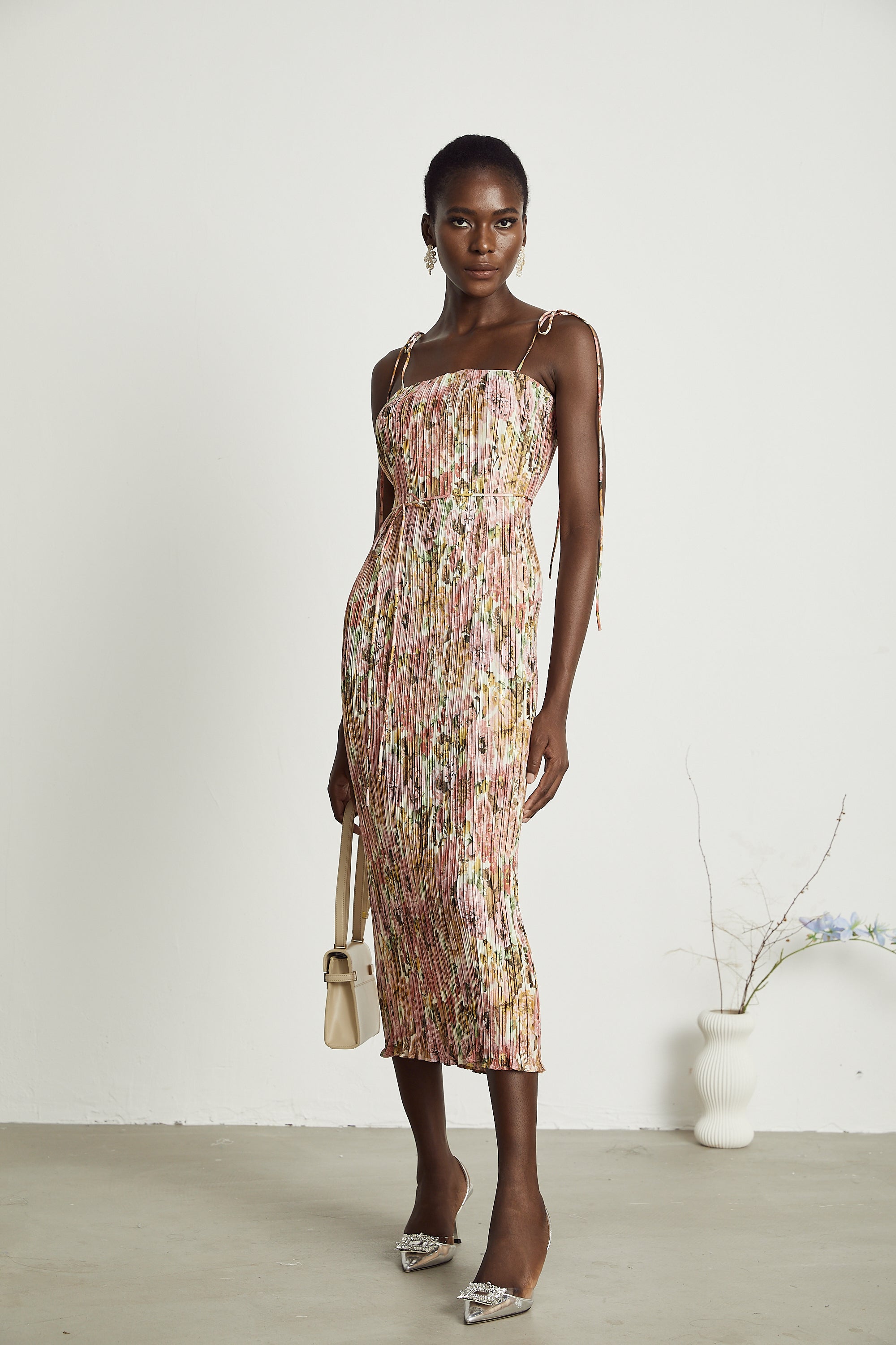 Pénélope rose-print pleated midi dress