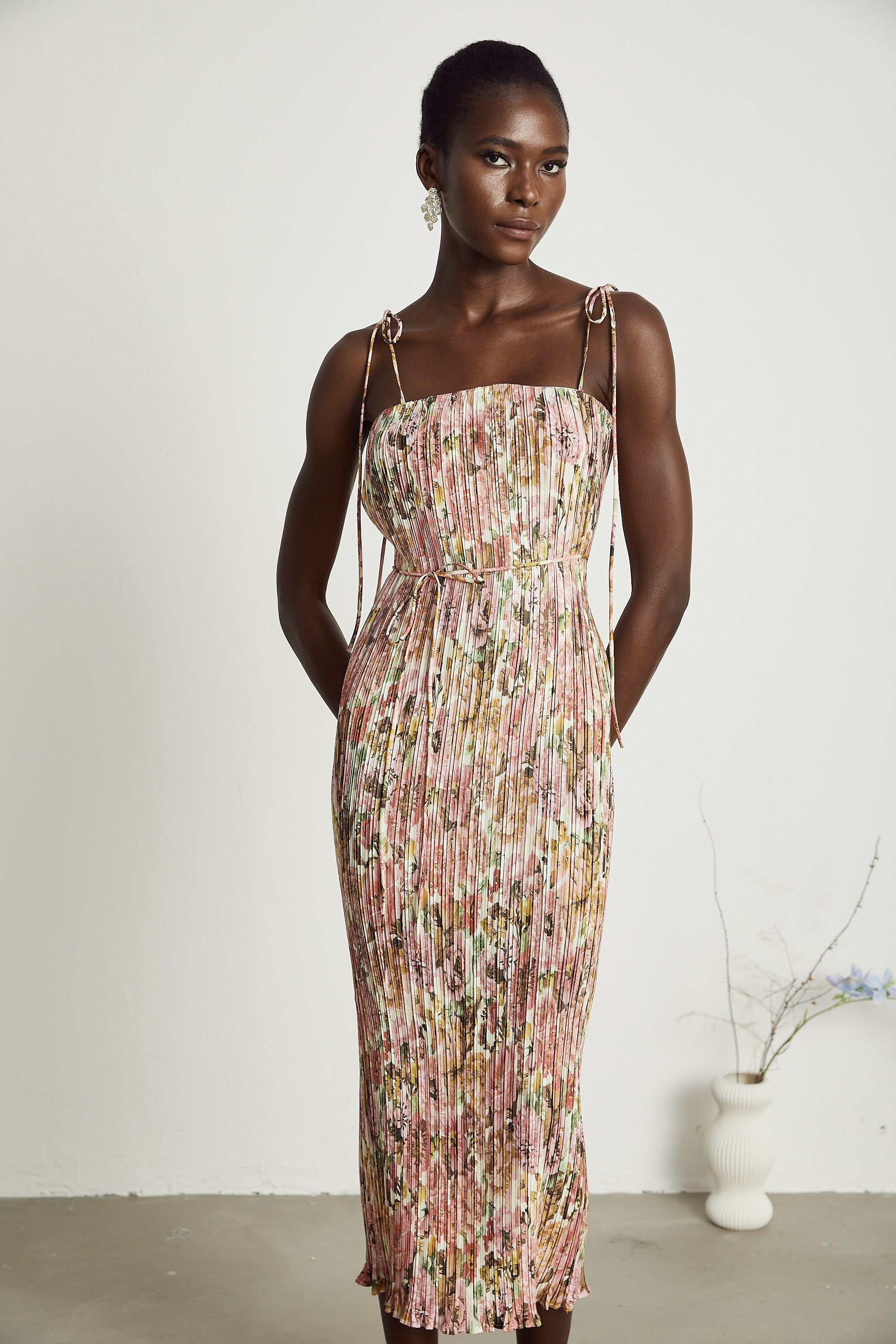 Pénélope rose-print pleated midi dress