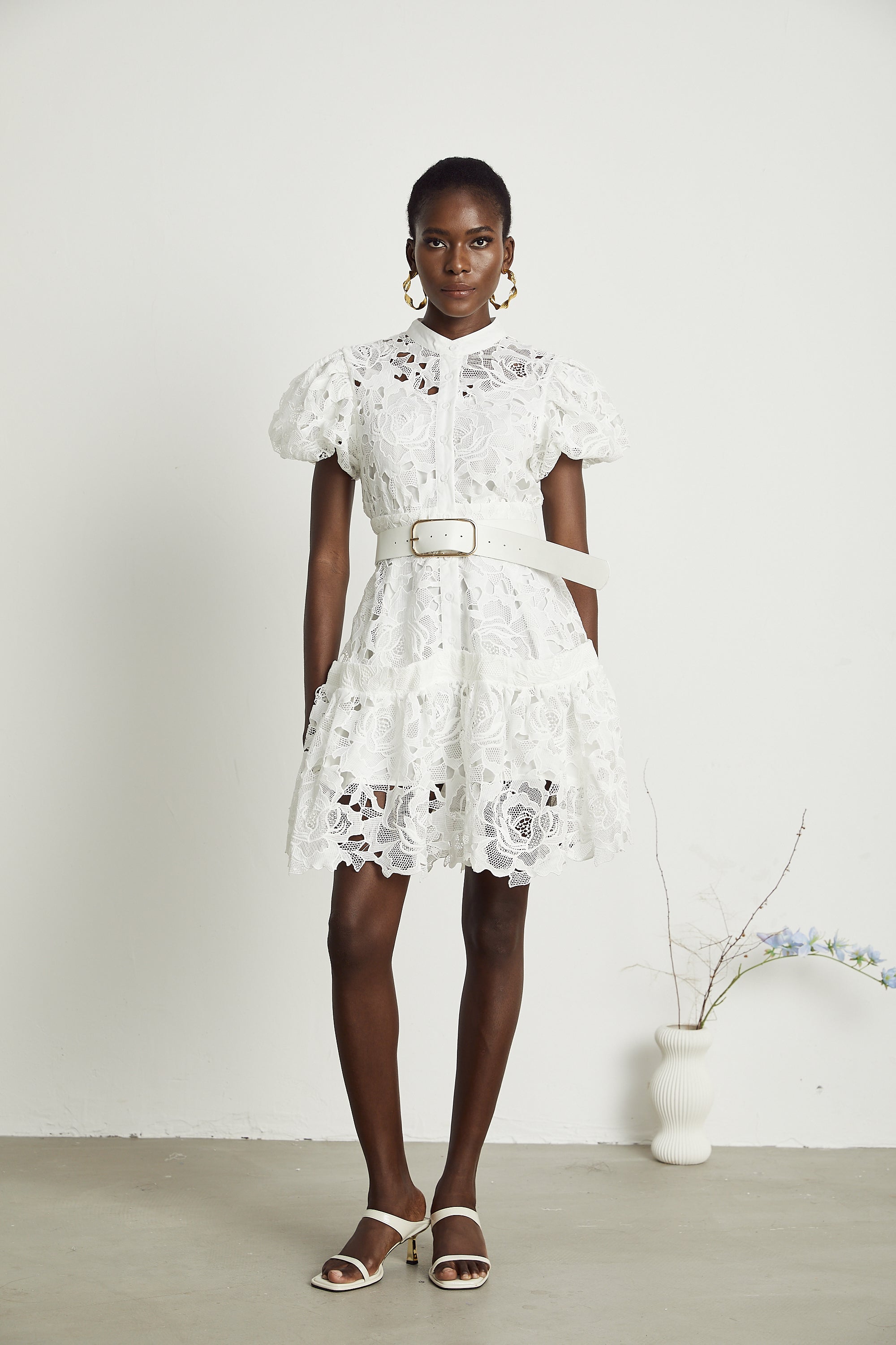 Camille lace-embroidered mini dress