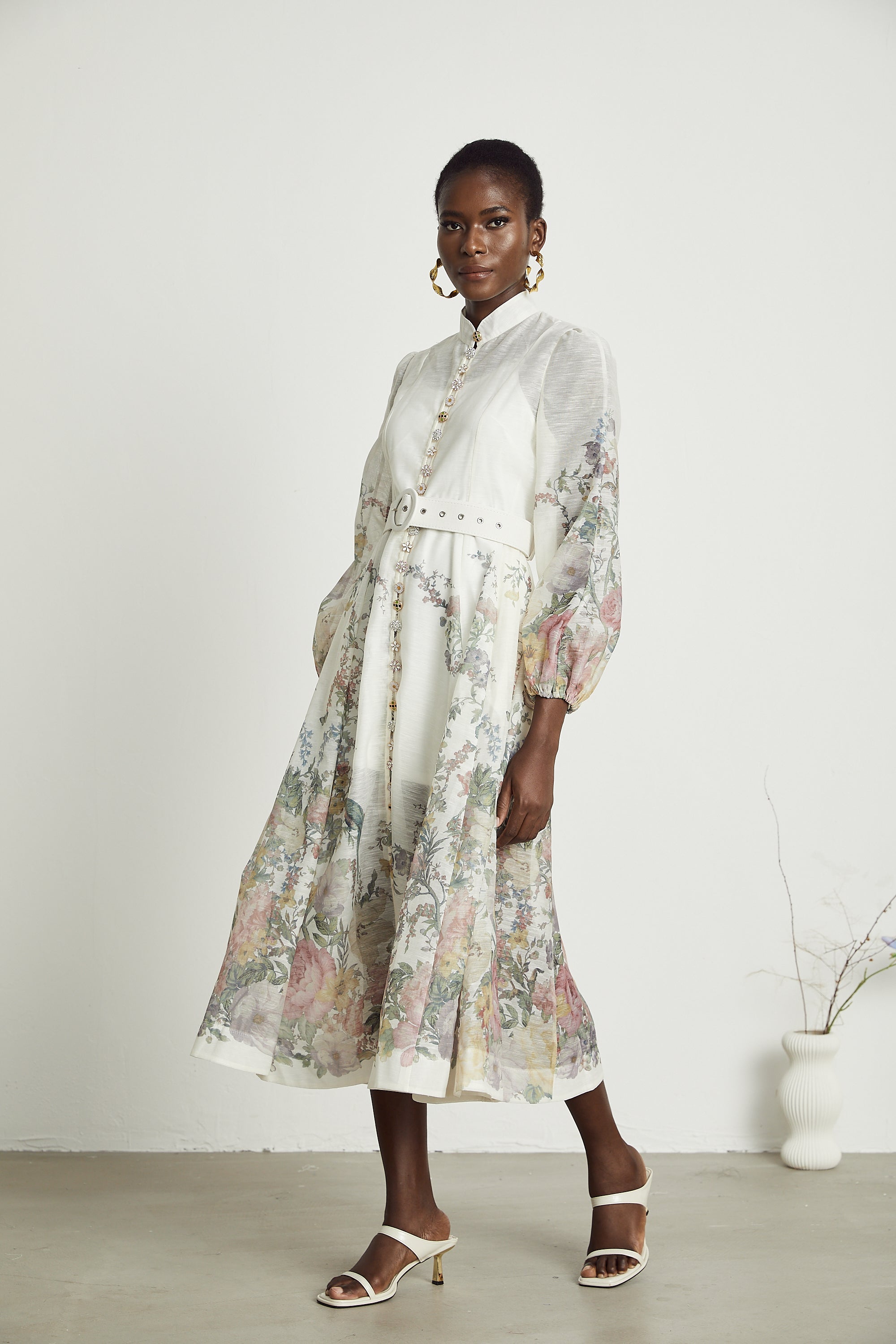 Suzette belted-waist floral-print midi dress