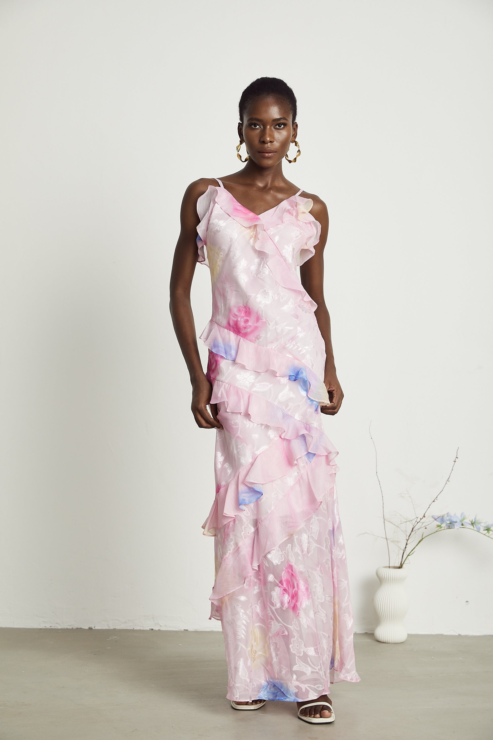 Lorenza floral jacquard ruffled maxi dress