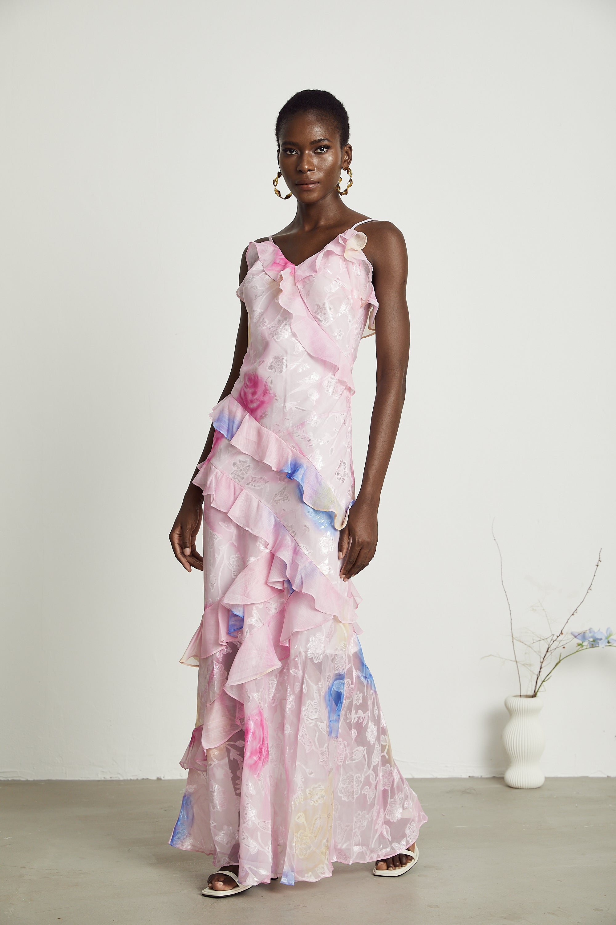 Lorenza floral jacquard ruffled maxi dress