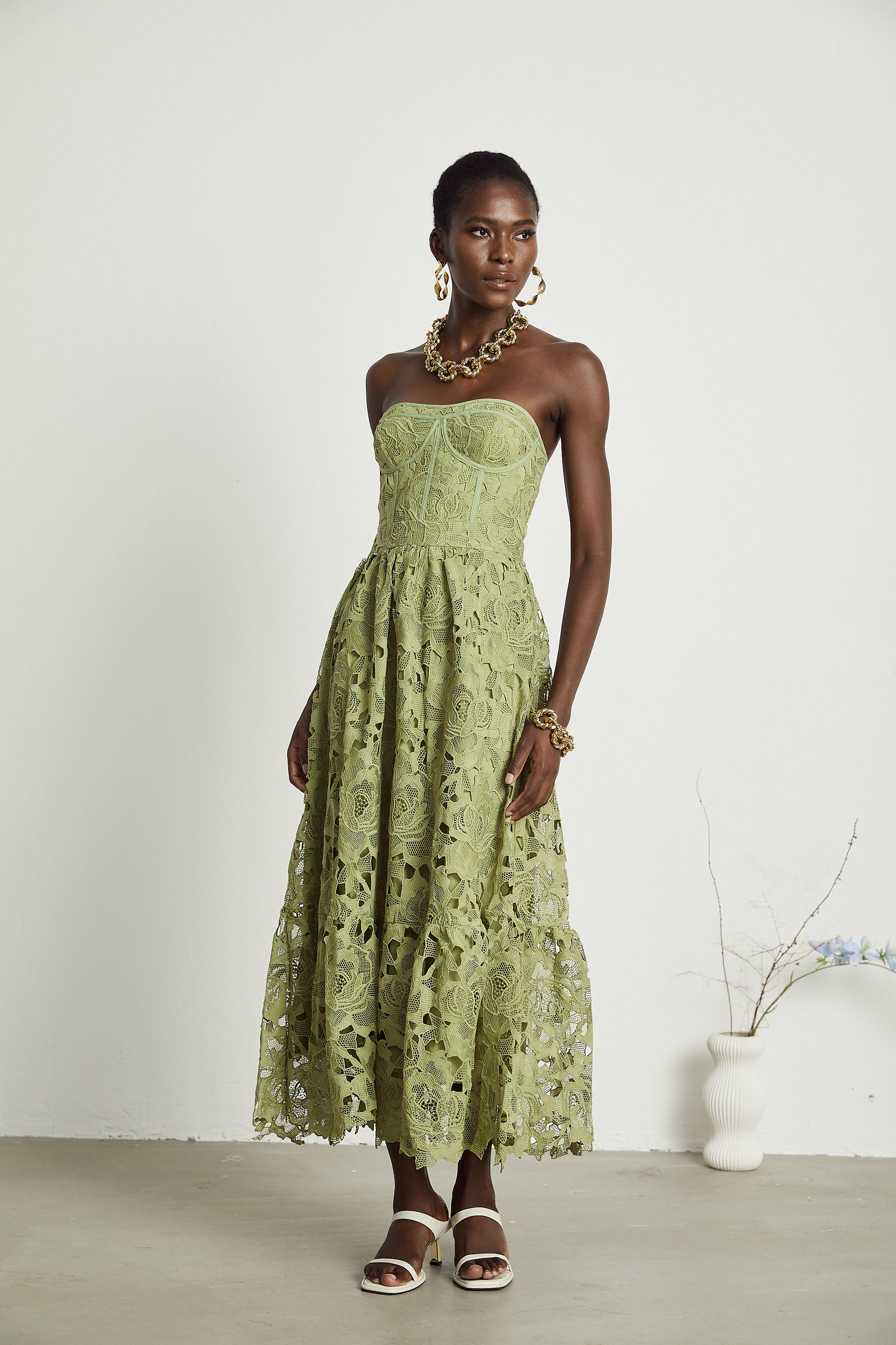 Inès lace cut-out tiered midi dress main image 0