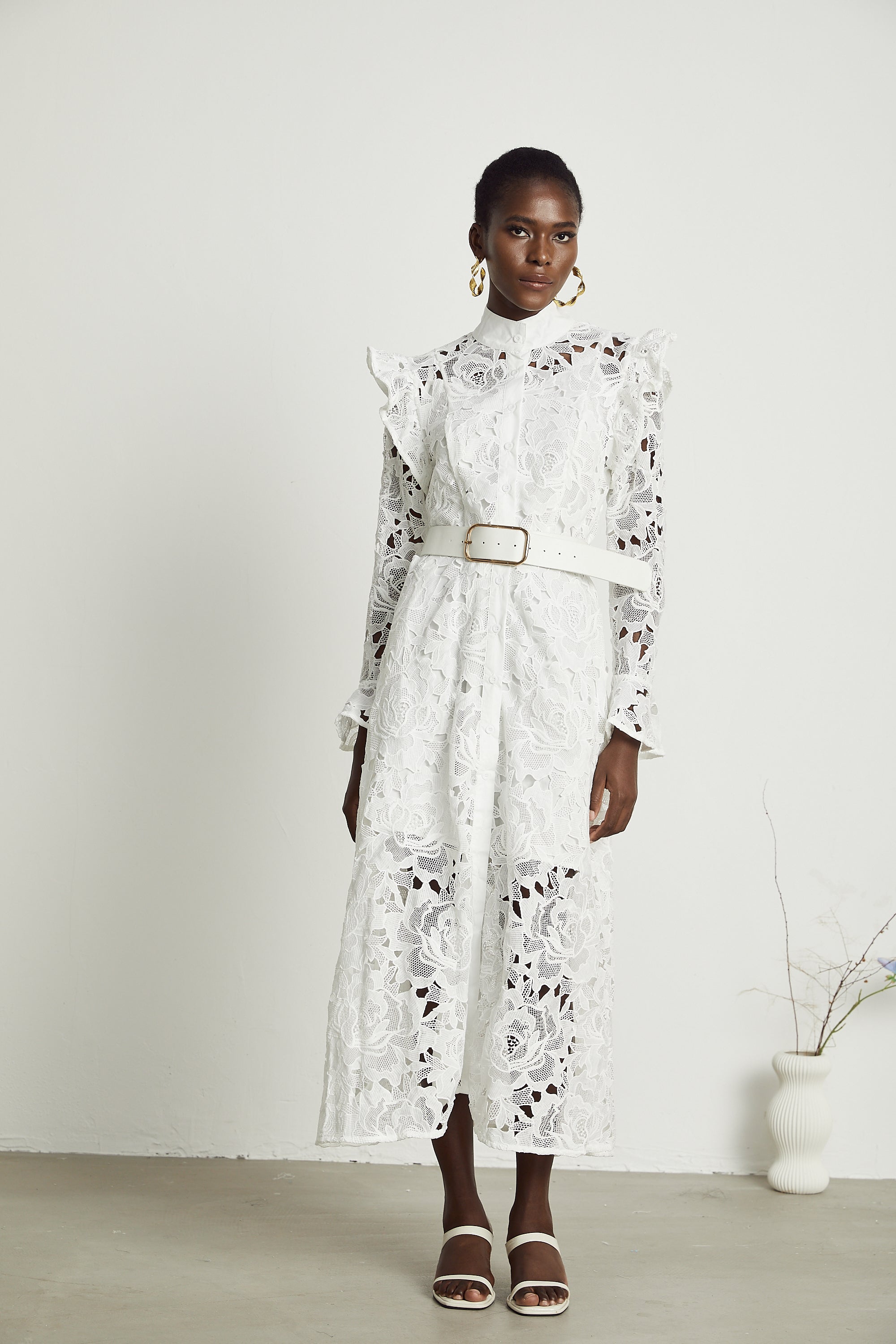 Noémie floral-embroidered midi dress in White