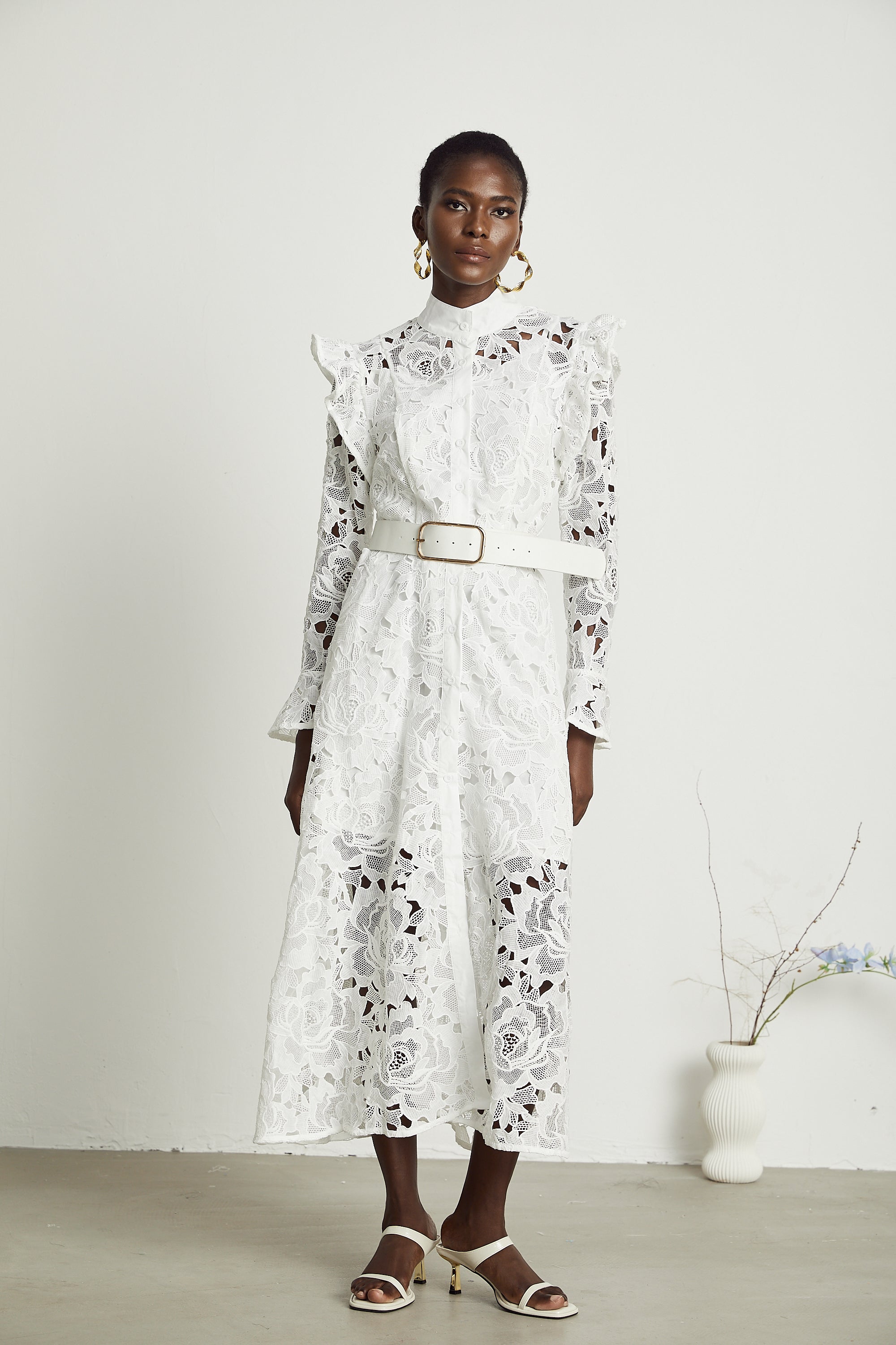 Noémie floral-embroidered midi dress in White