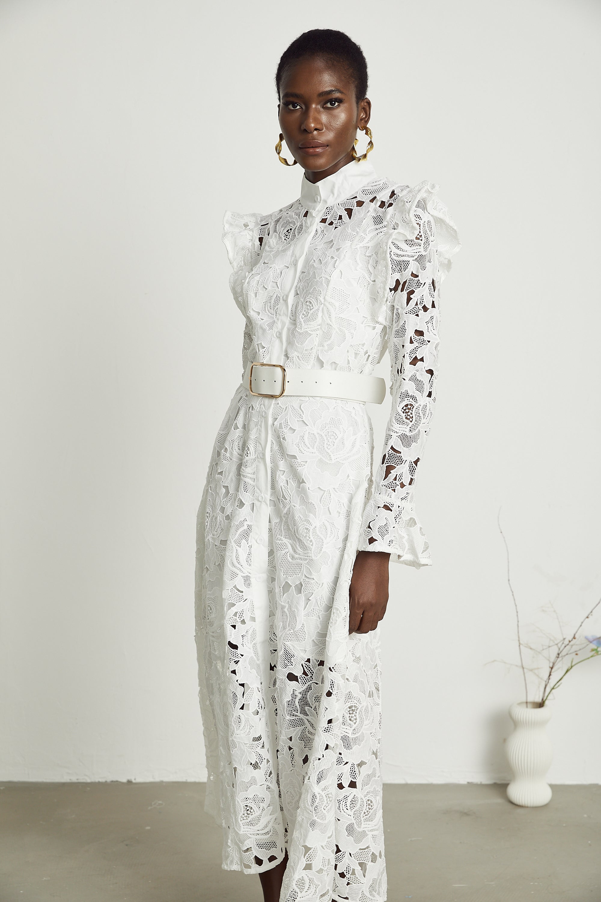 Noémie floral-embroidered midi dress in White