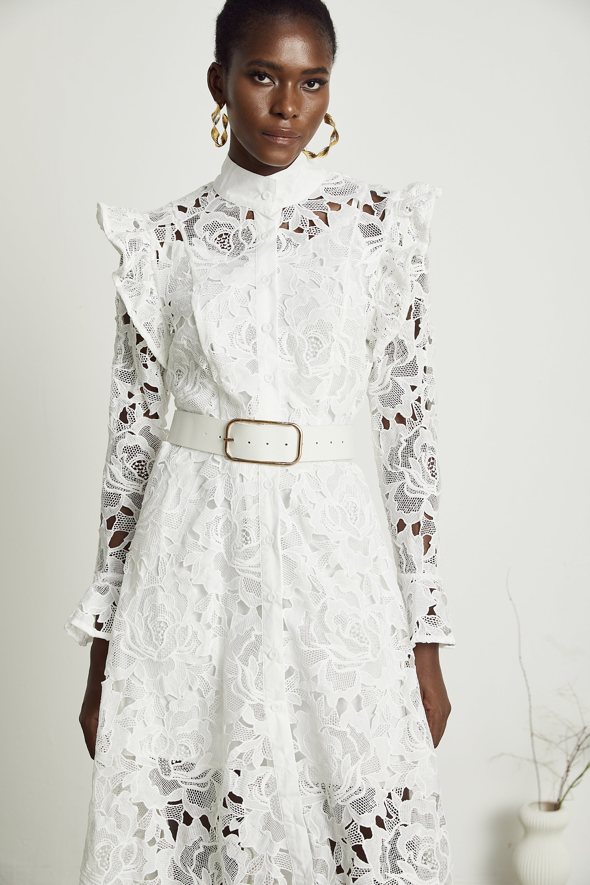 Noémie floral-embroidered midi dress in White