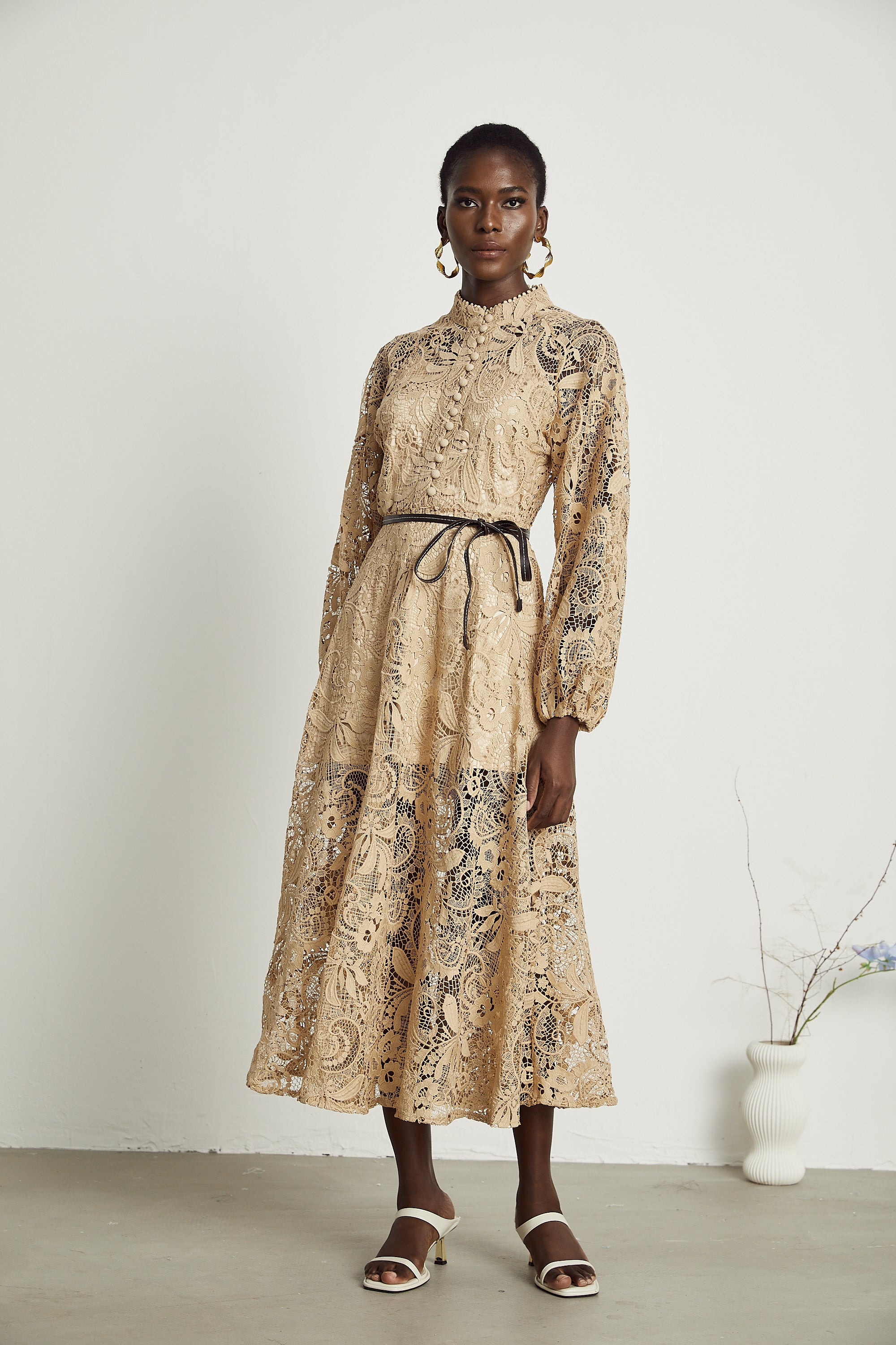 Fleur lace embroidered cut-out midi dress