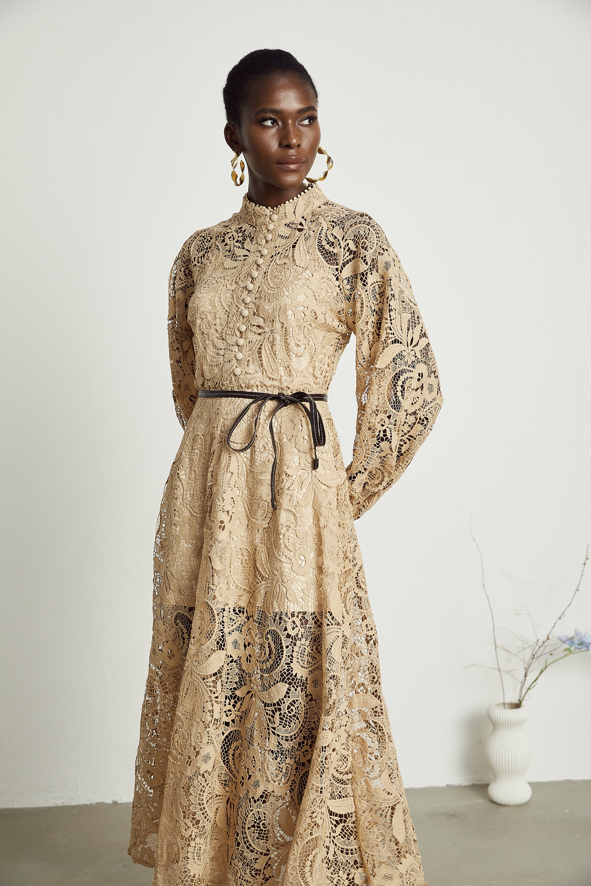 Fleur lace embroidered cut-out midi dress