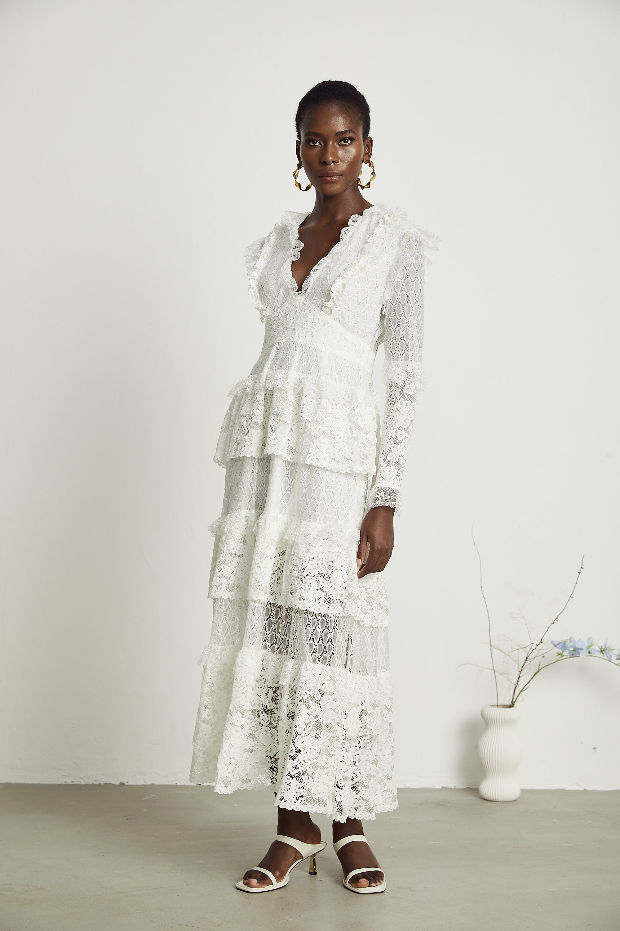 Aimée layered cut-out lace embroidered midi dress