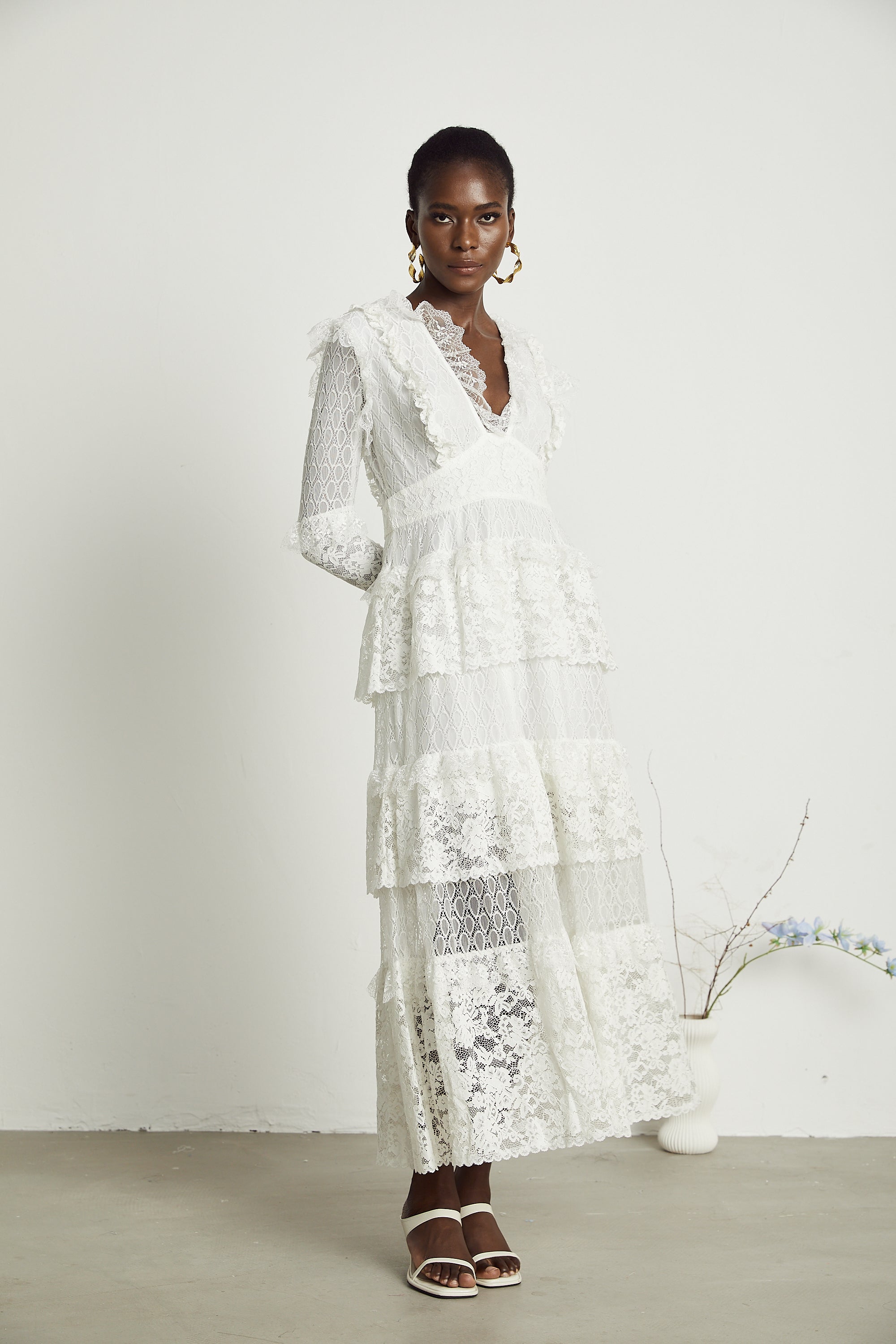 Aimée layered cut-out lace embroidered midi dress