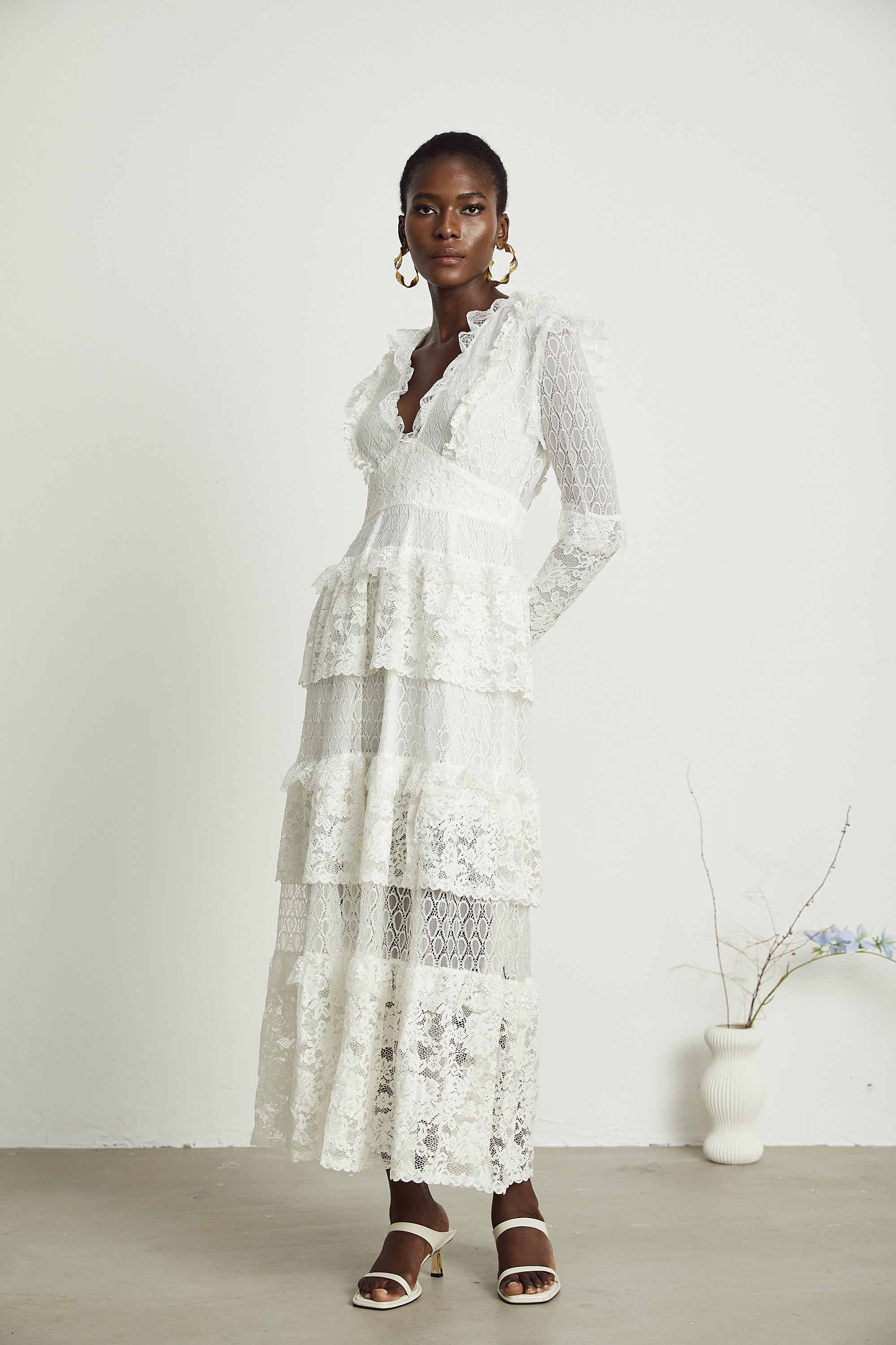 Aimée layered cut-out lace embroidered midi dress