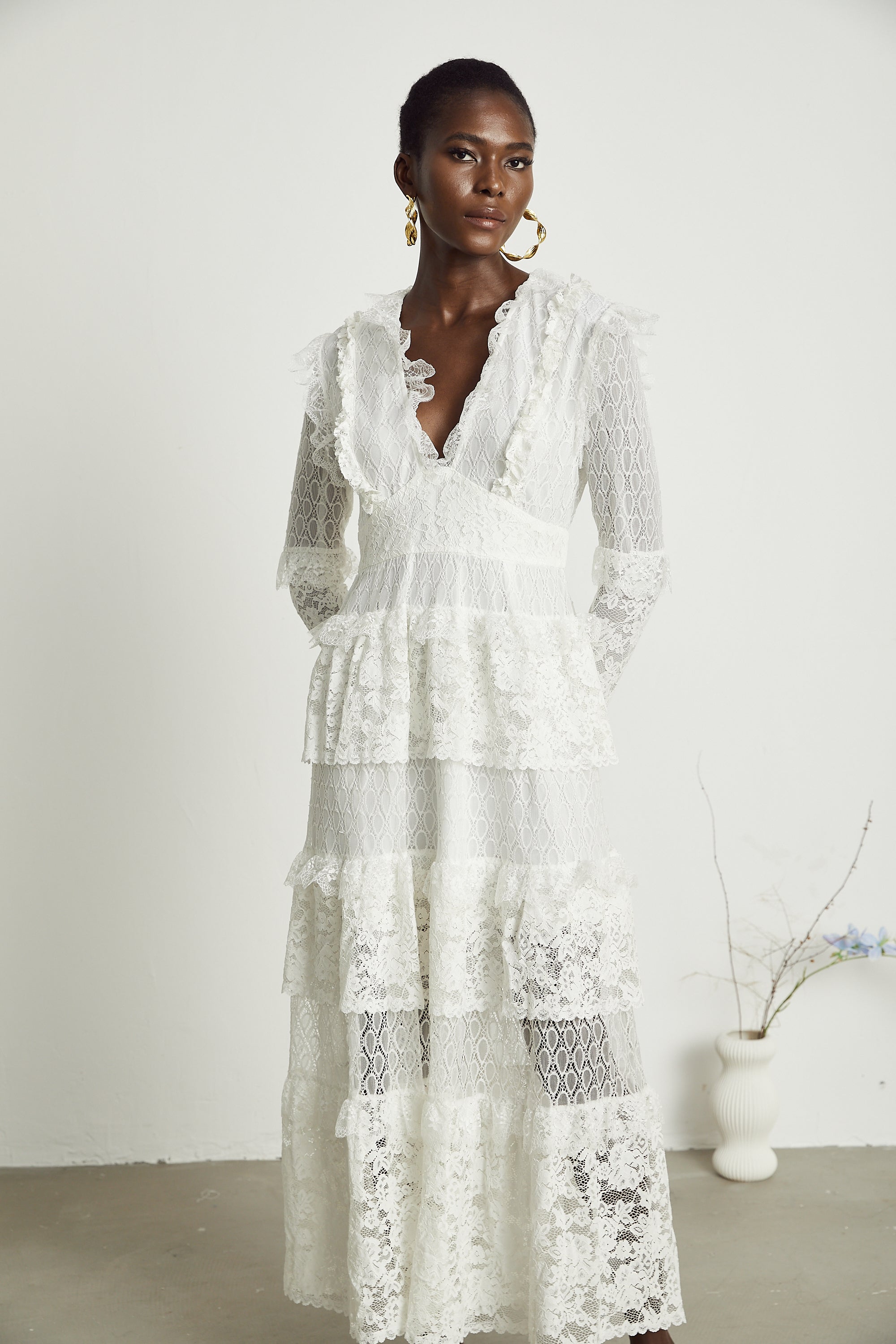 Aimée layered cut-out lace embroidered midi dress