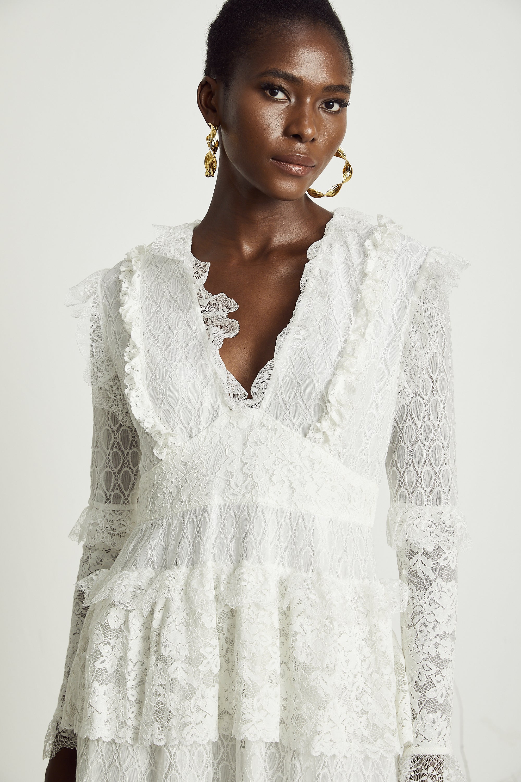 Aimée layered cut-out lace embroidered midi dress