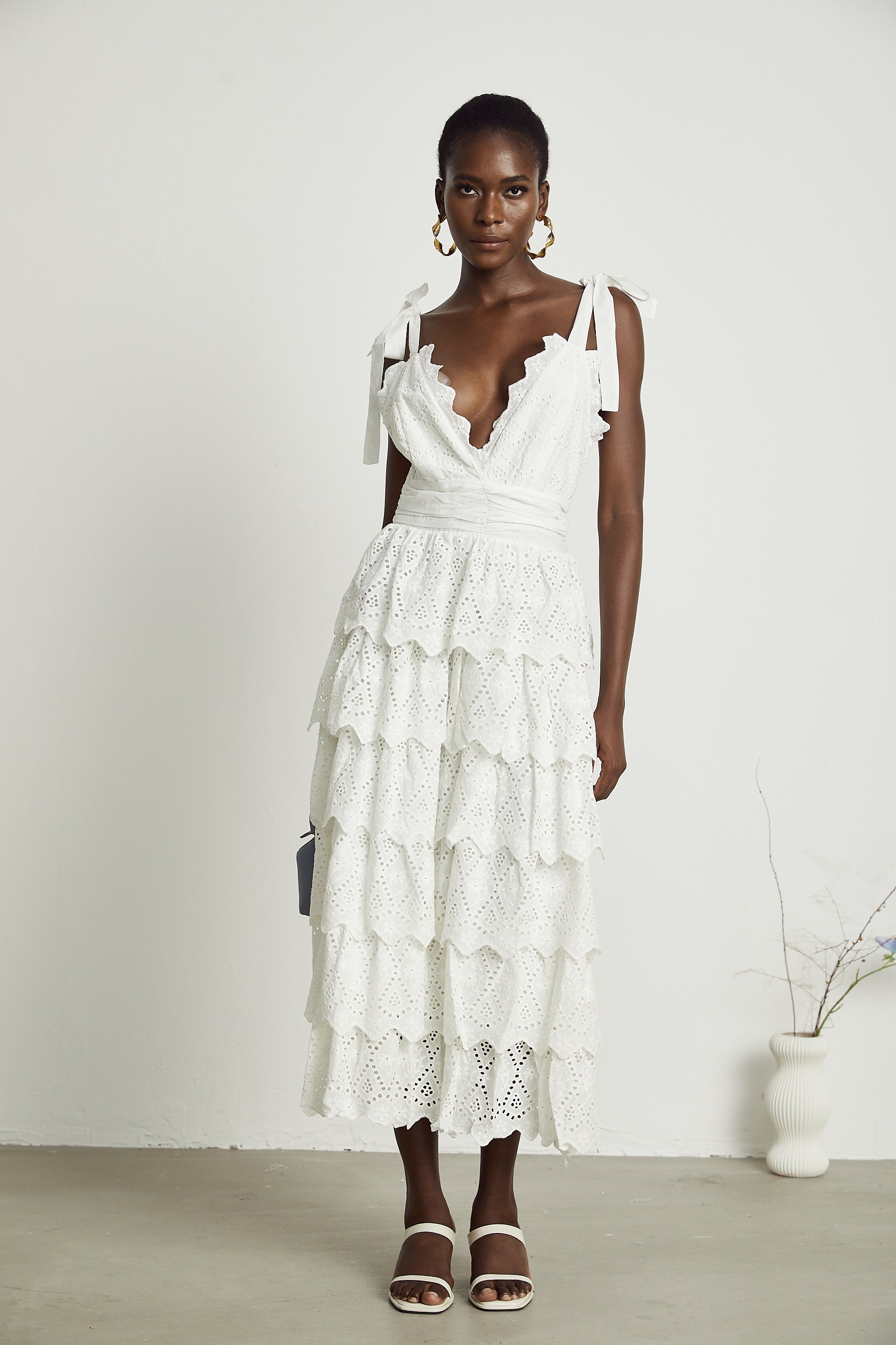 Chloé layered lace-trim cut-out midi dress