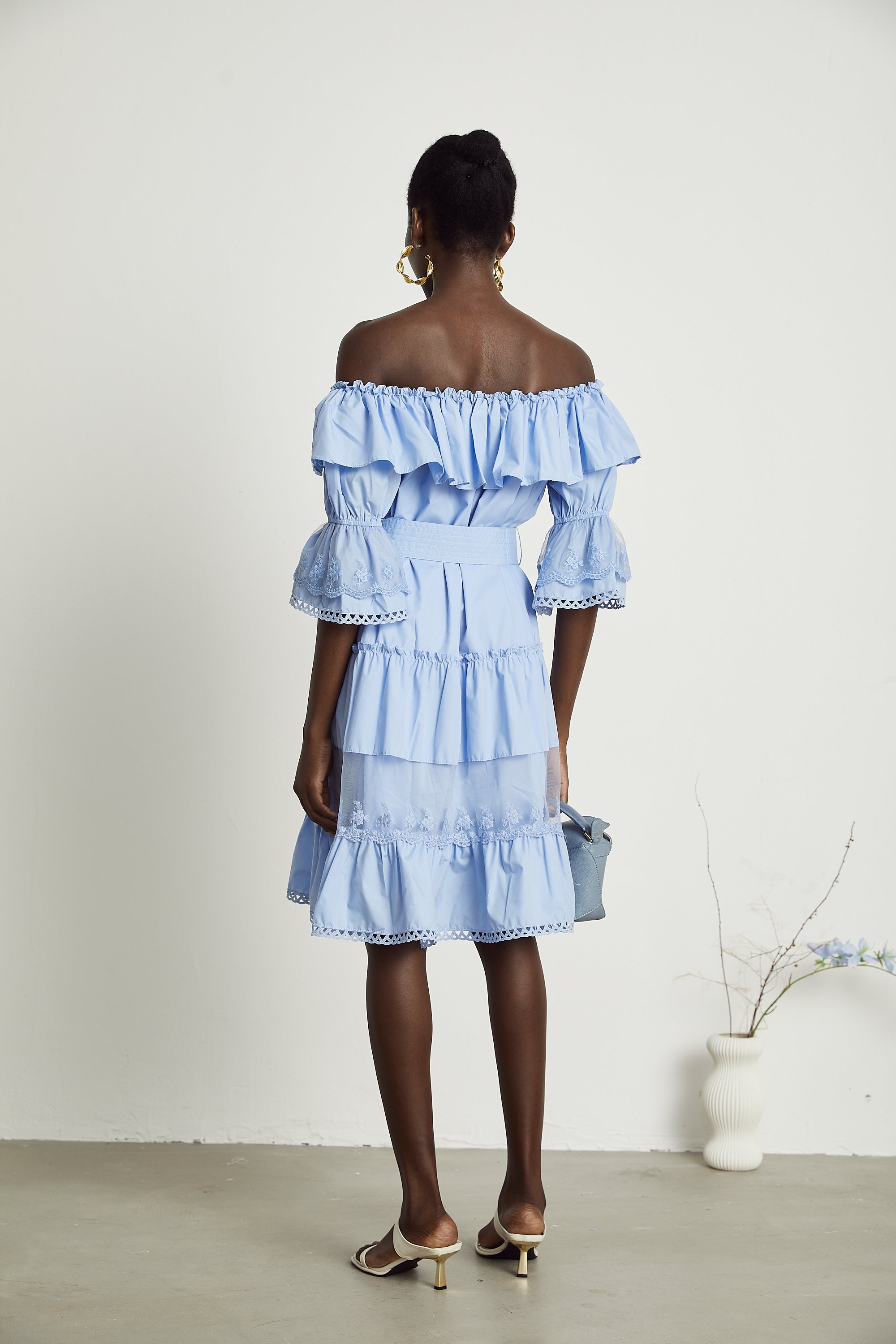 Sophie off-shoulder tiered midi dress