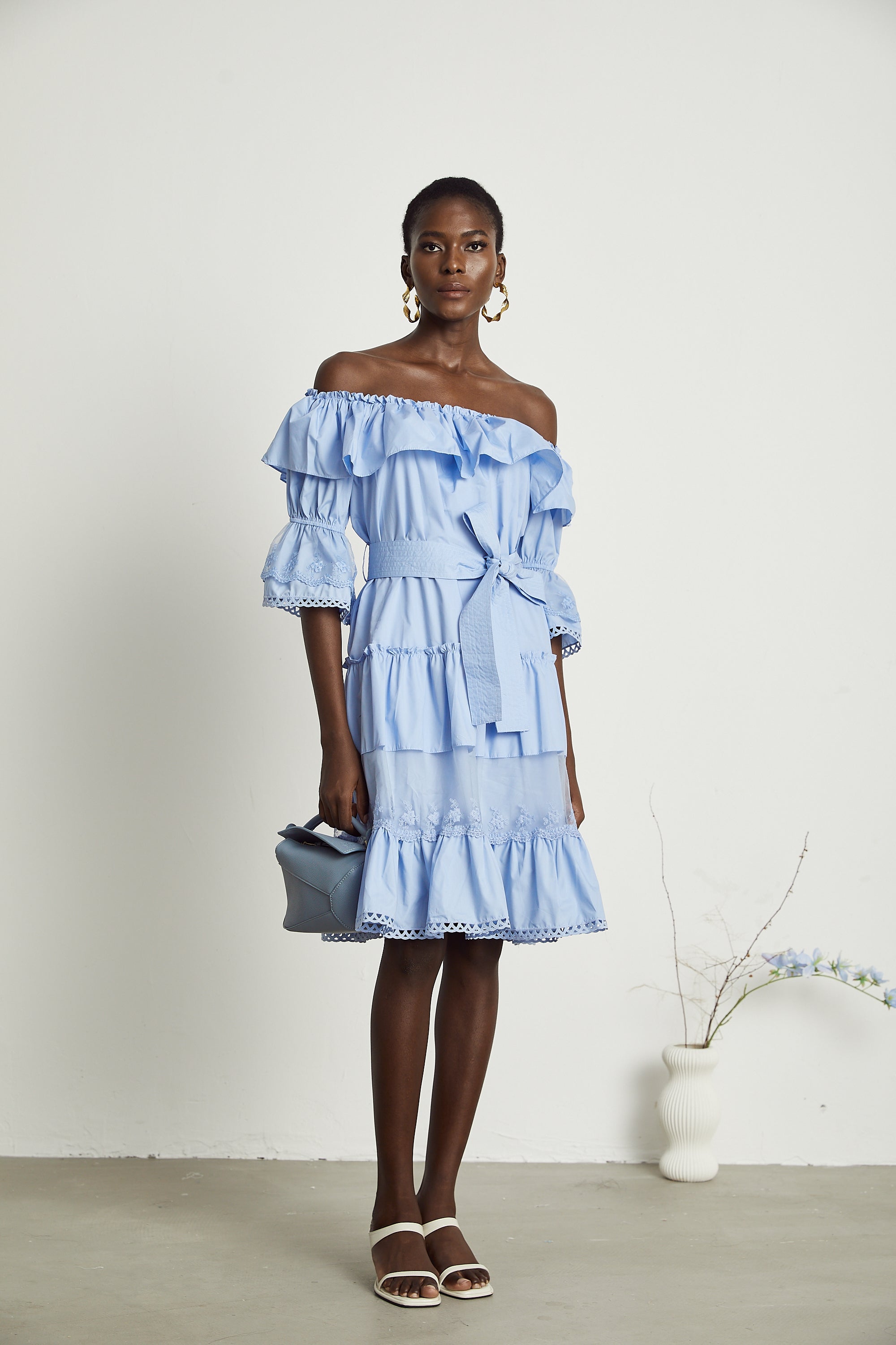 Sophie off-shoulder tiered midi dress