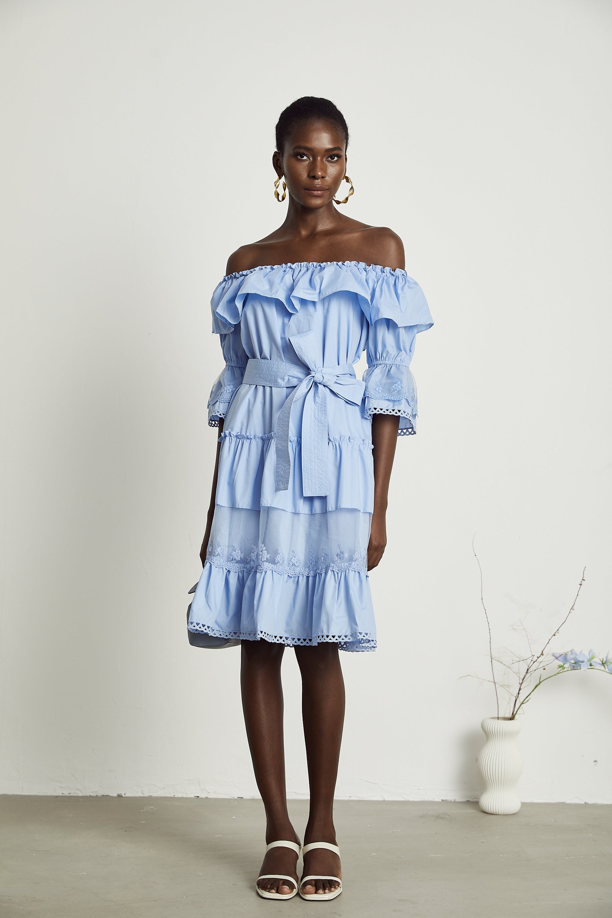 Sophie off-shoulder tiered midi dress